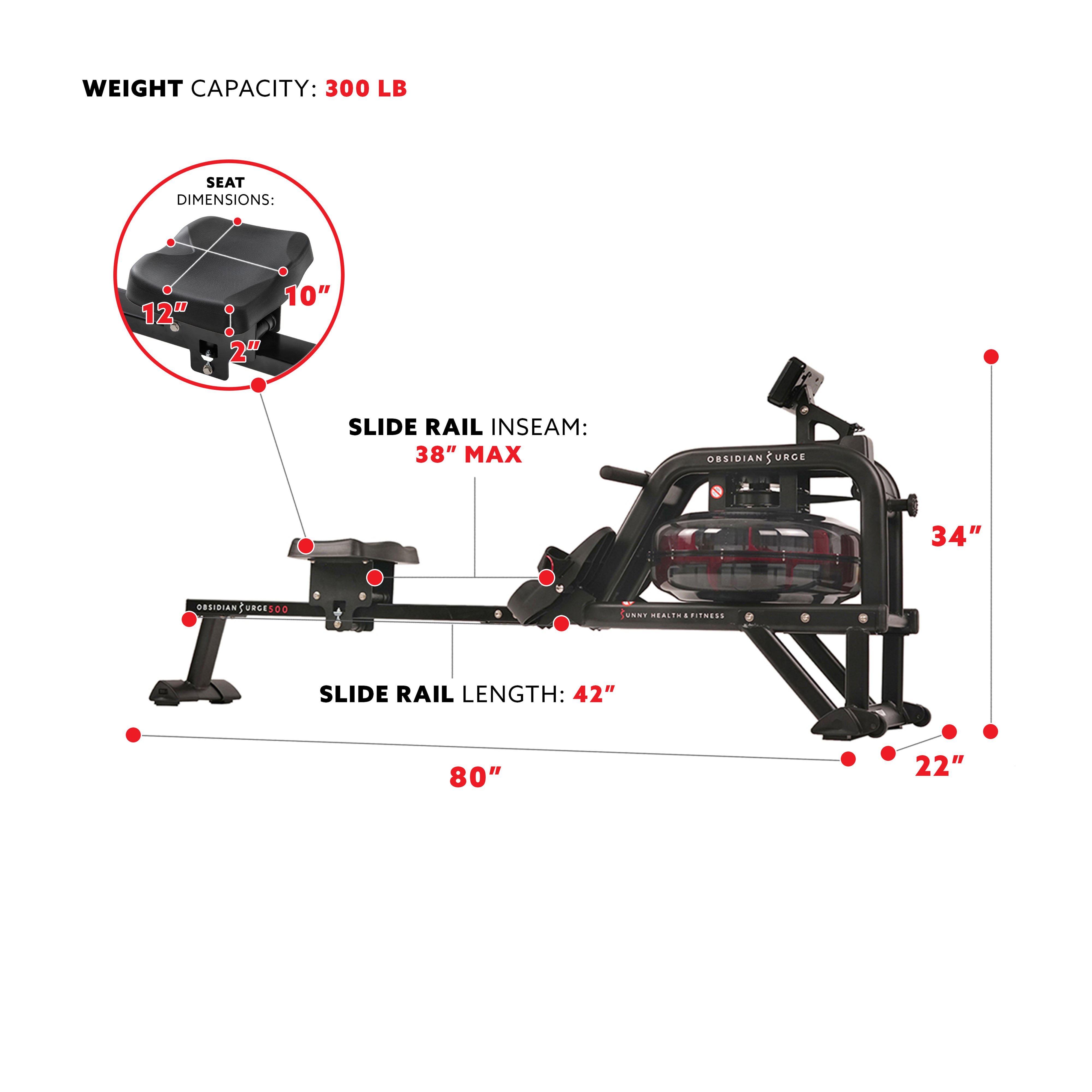 Obsidian Surge Water Rowing Machine with LCD Monitor - Full Body Workout Rower for Home Gym, Cardio & Strength Training | Perfect for Small Spaces & Indoor Fitness