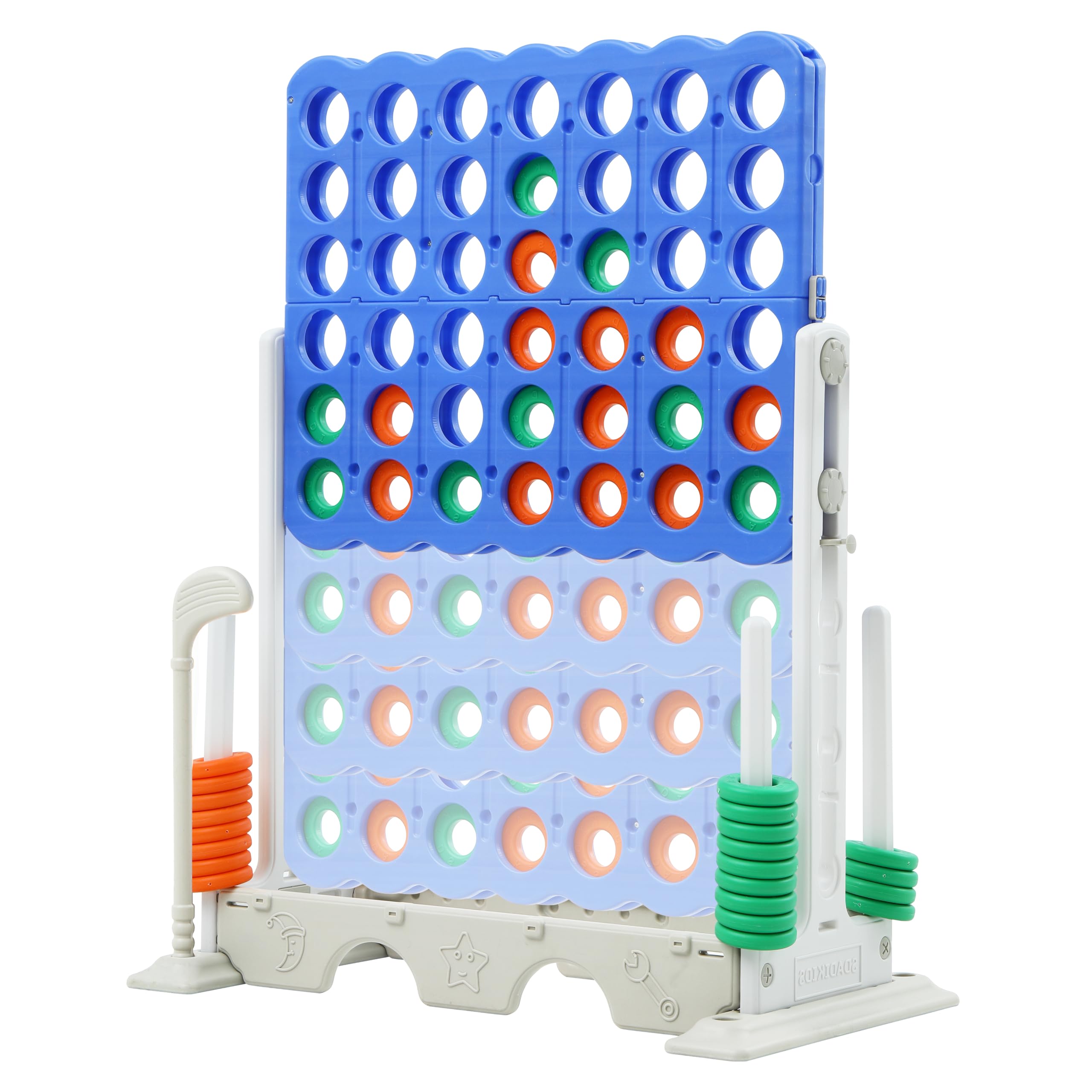 SDADI Adjustable Height Giant 4-in-a-Row Connect Game Set - 2-in-1 Jumbo 4-to-Score & Golf Party Game for Kids, Adults & Family - Indoor/Outdoor Backyard Lawn Games for Picnics, BBQs & Family Gatherings (White)