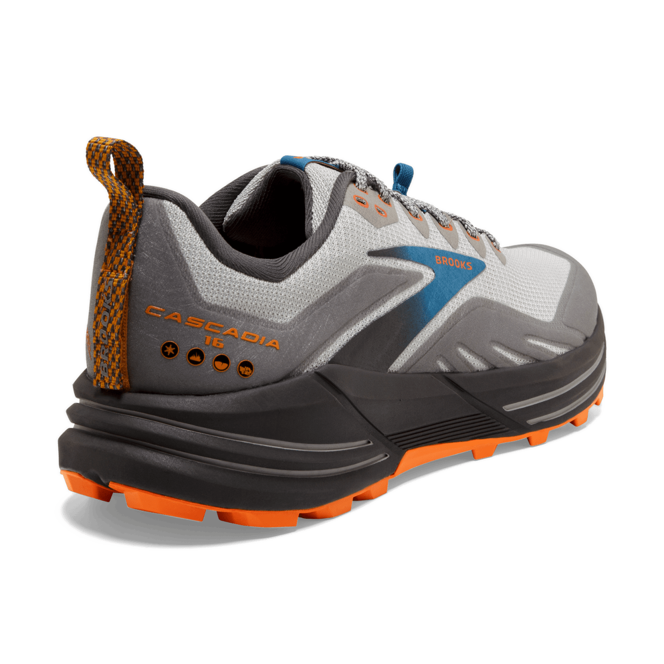 Brooks Cascadia 16 Trail Running Shoes for Men (2E Wide Width) - Oyster Mushroom/Orange Color | Durable Hiking & Outdoor Adventure Footwear