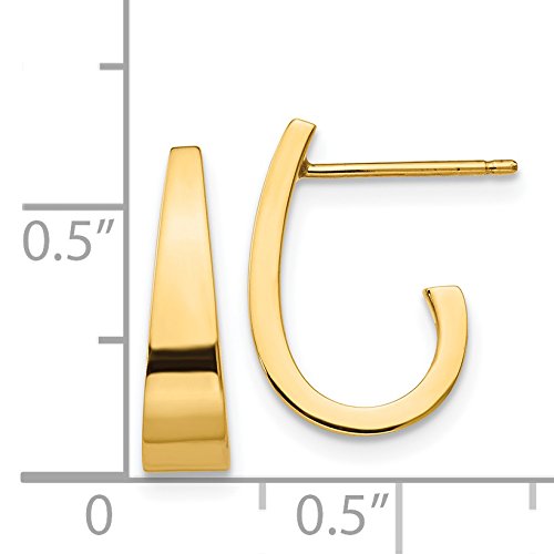 14K Gold Polished Tapered Classic J-Hoop Post Earrings for Women - Elegant Everyday Jewelry for Work, Date Night & Special Occasions