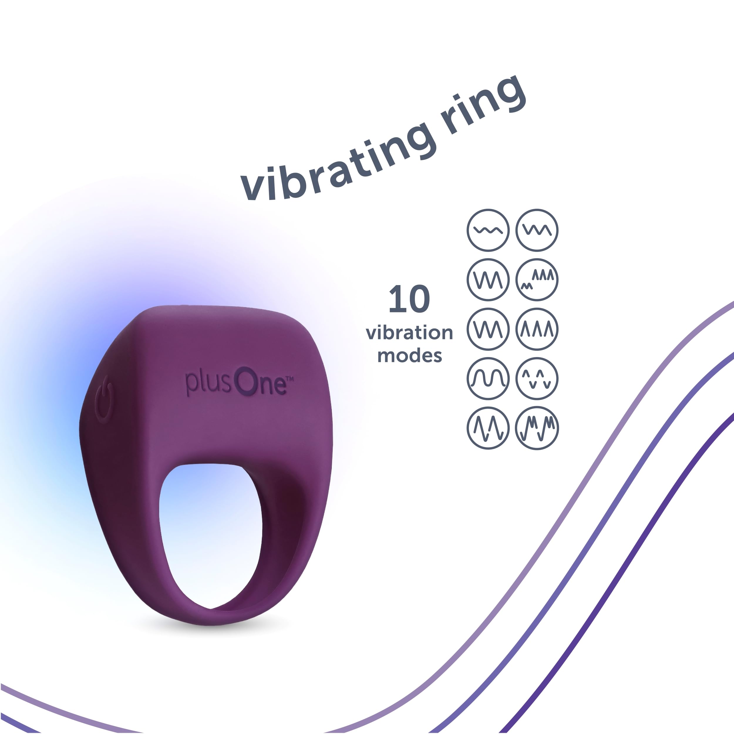 plusOne Vibrating Ring for Couples & Individuals - Body-Safe Silicone, Waterproof USB Rechargeable Massager with 10 Vibration Modes (Purple) - Perfect for Couples Intimacy & Solo Pleasure