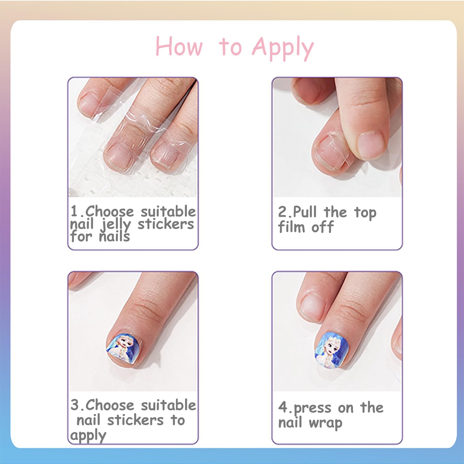 48PCS Cartoon Princess Press on Nails for Toddlers & Kids - Cute Designer Fake Nails Set, Full Cover Acrylic Nail Tips - Perfect for Easter Gifts, Birthday Parties, Dress-Up Play & Special Occasions