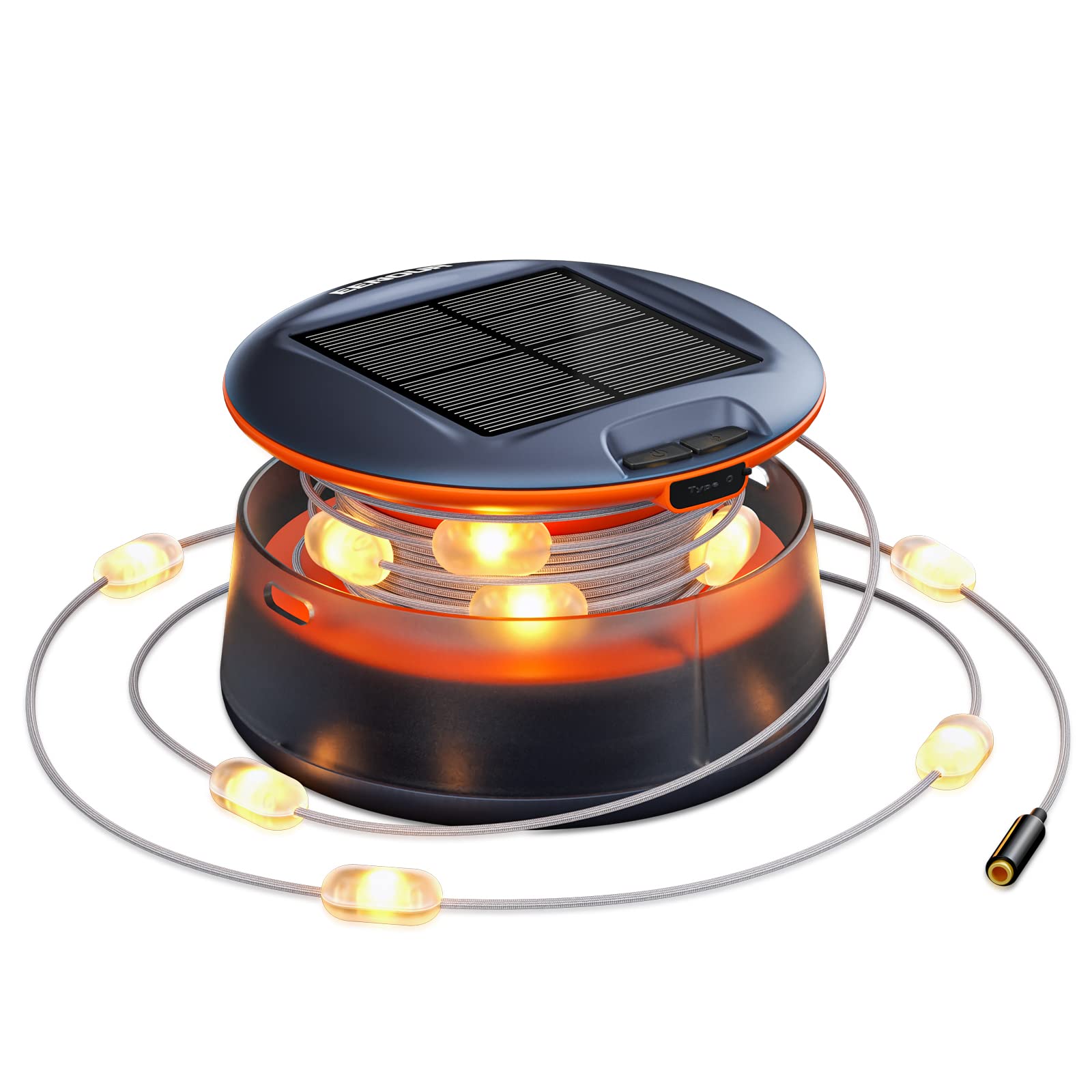 EENOUR Solar Camping String Lights with RGB Music Sync - 18.4ft Waterproof Outdoor LED Lights, USB/Solar Charged, 3 Lighting Modes for Camping, Patio, Garden, Emergency & Party Decor (Orange)