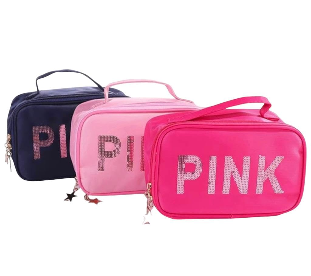 KHAMOSH TRADERS™ Pink Floral Cosmetic Makeup Travel Organizer Bag - Portable Zippered Storage Case for Women & Girls - Perfect for Travel, Gym, and Daily Essentials Organization