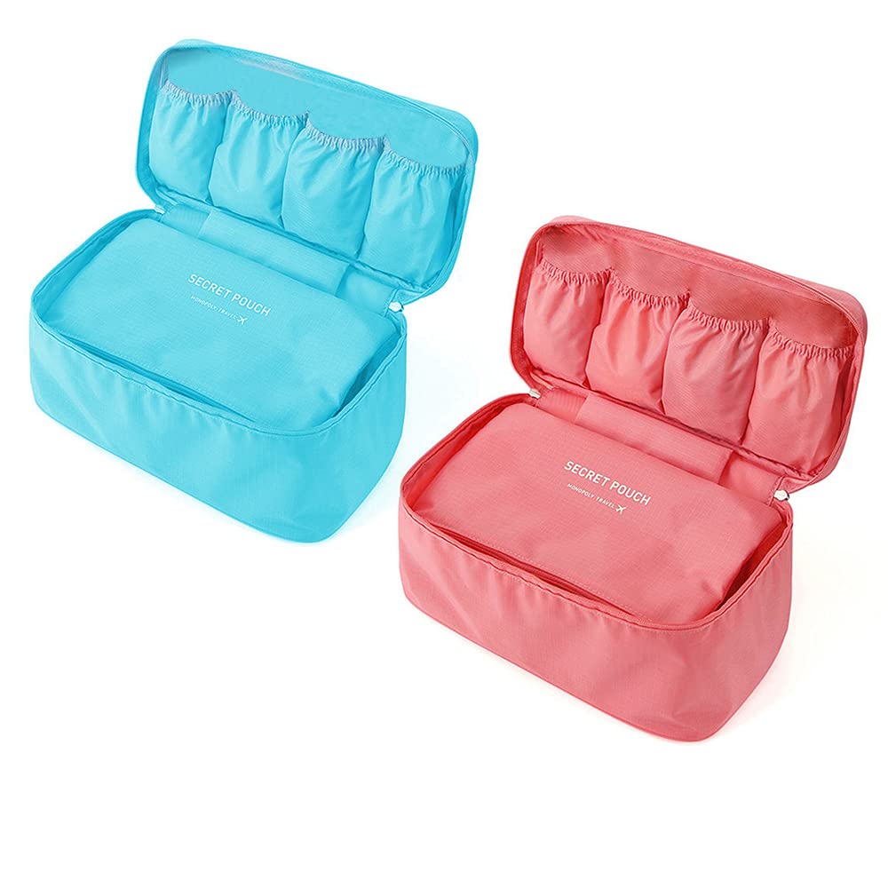 2PCS Waterproof Travel Toiletry Bag for Women - Multifunctional Cosmetic & Makeup Organizer with Bra Storage Pouch, Portable for Camping, Gym, Business Trips (11 x 5.5 x 4.7 Inches) | Perfect for Vacation, Weekend Getaways & Daily Essentials Organization