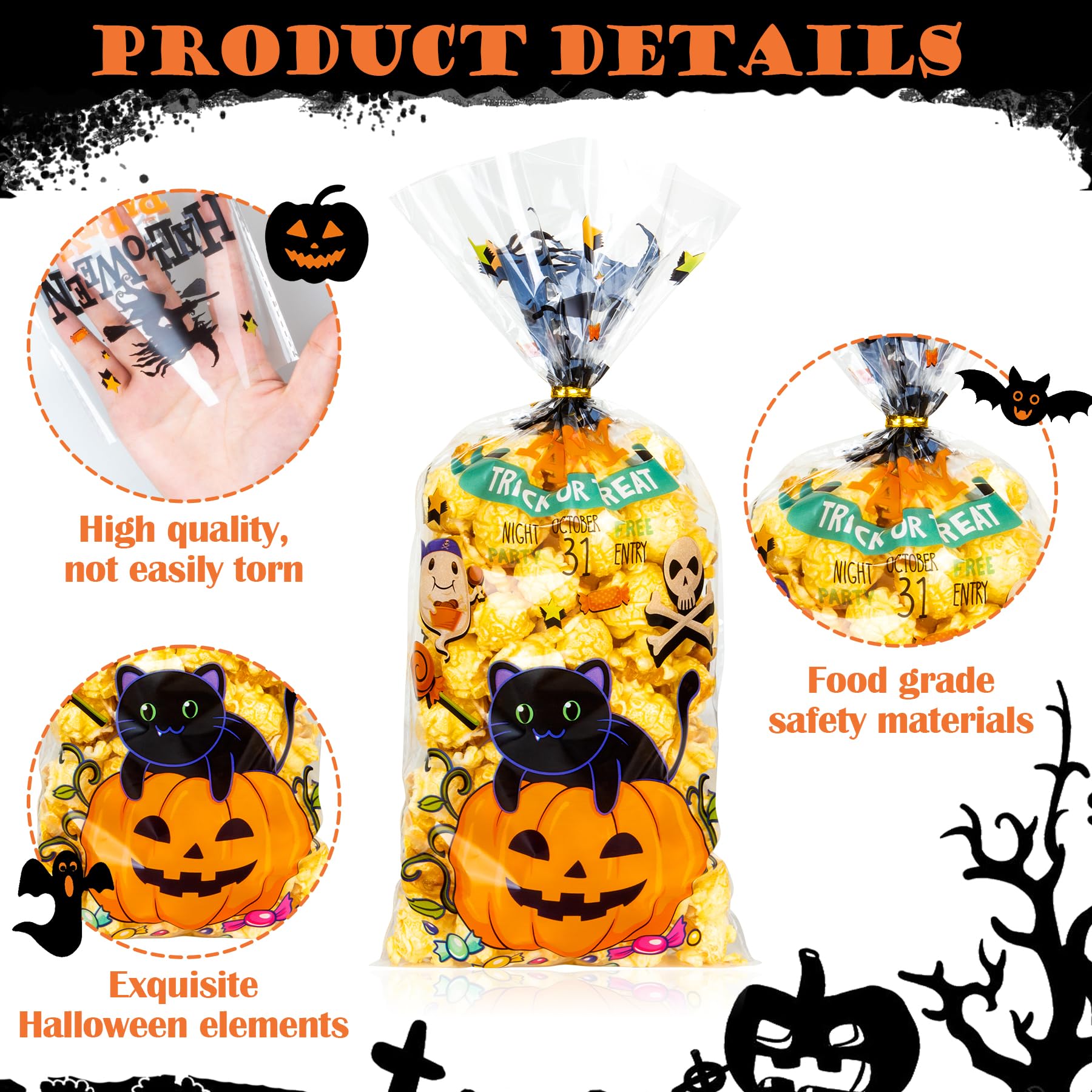 Halloween Treat Bags 100pcs - Snack & Cookie Packaging for Parties