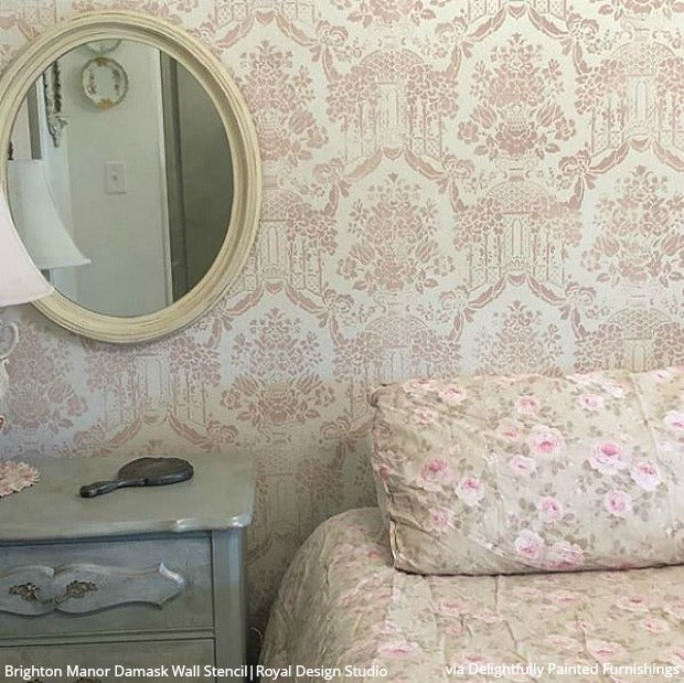 Brighton Manor Damask Wall Stencil - Reusable DIY Painting Template for Home Decor, Accent Walls & Furniture - Perfect for Bedrooms, Living Rooms & Craft Projects