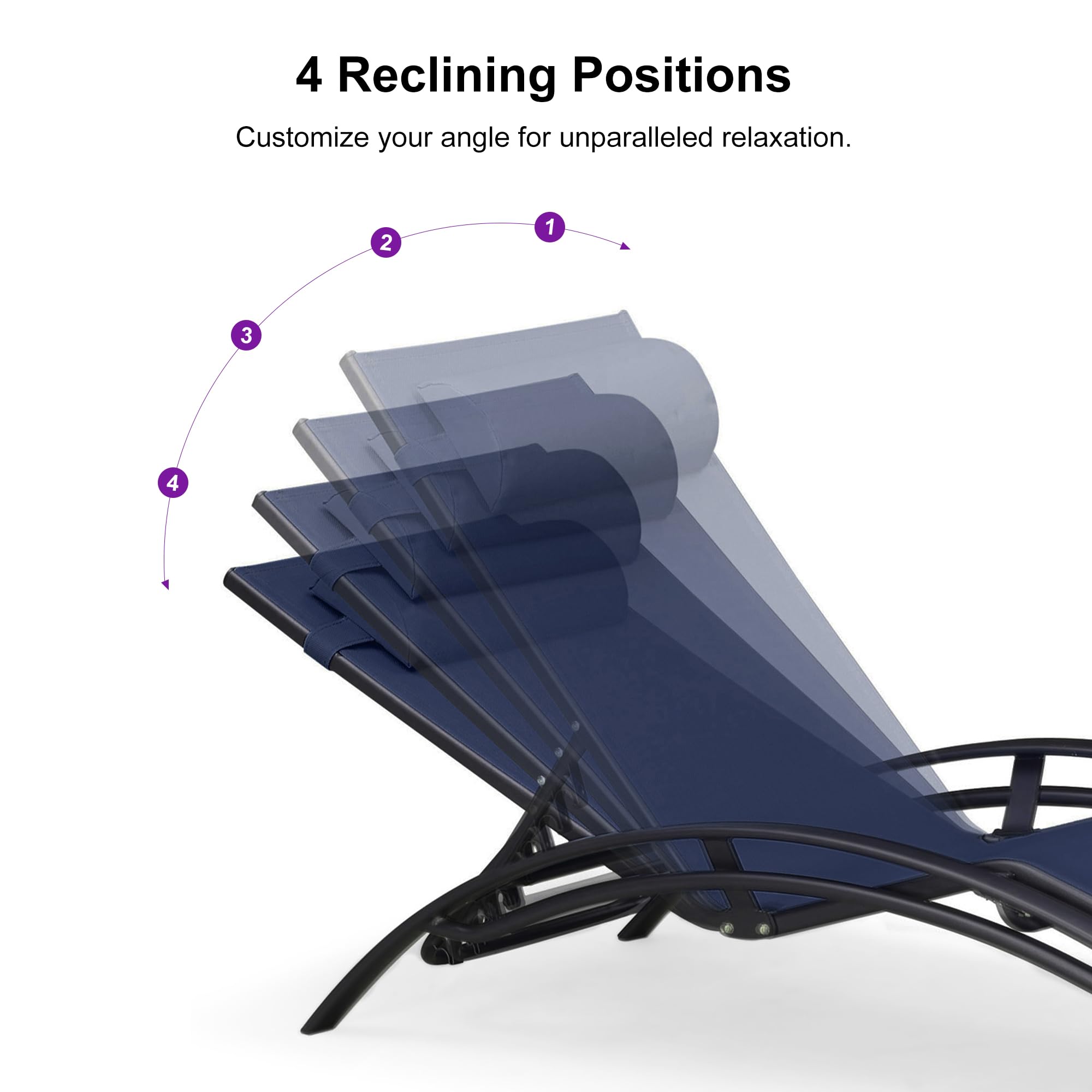 PURPLE LEAF Outdoor Chaise Lounge Set - All-Weather Poolside & Beach Sunbathing Chair with Side Table - Navy Blue Patio Furniture for Backyard, Garden & Tanning