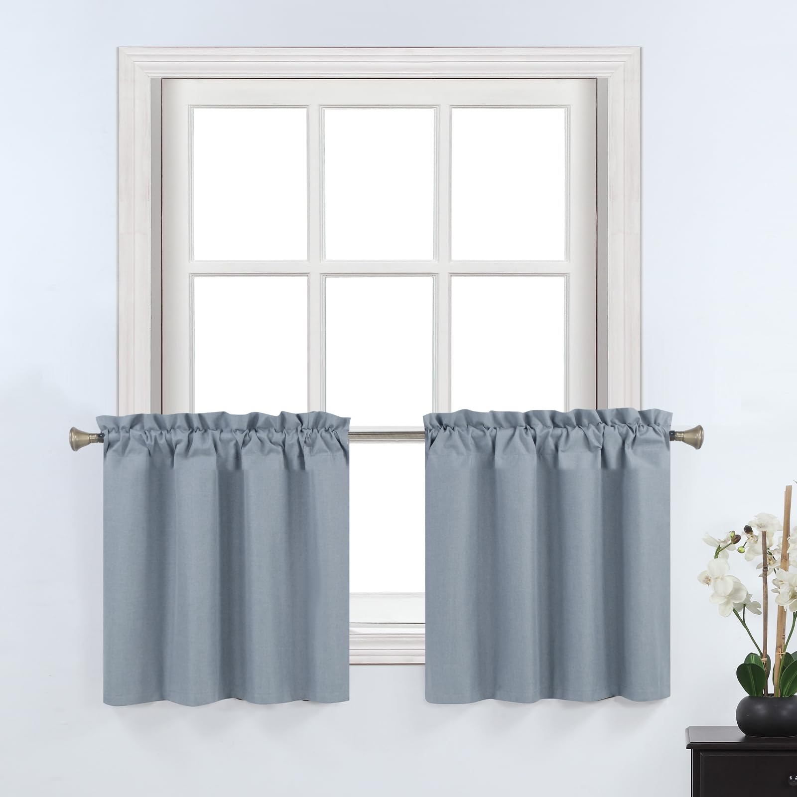 24 Inch Blackout Tier Curtains for Small Windows - Short Kitchen, Cabinet, Basement & RV Curtains with Rod Pocket - 2 Panels, 30 Inches Wide, Grey - Perfect for Privacy & Light Control in Compact Spaces
