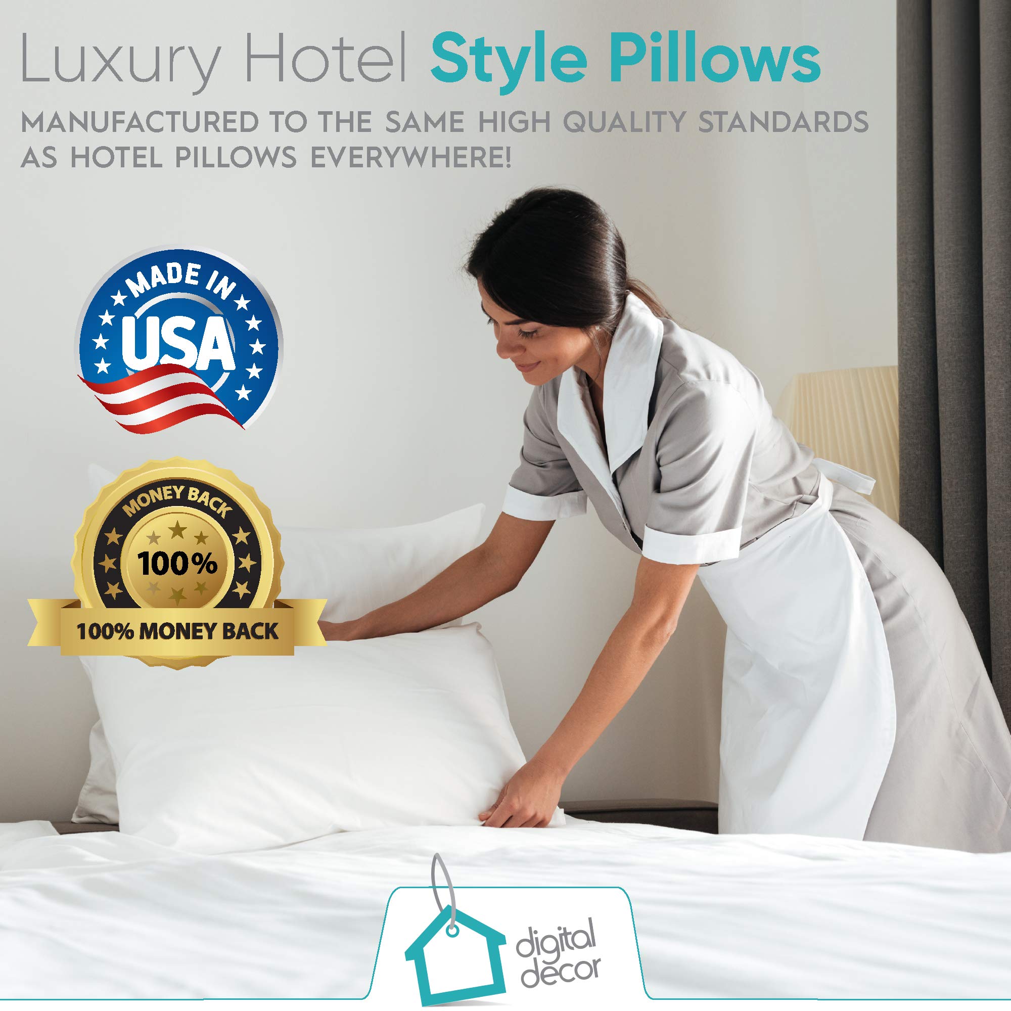 Premium Cluster Fiber Pillow Set of 2 - Queen Size Hypoallergenic Down Alternative Pillows | Ultra Soft & Fluffy Polyester Filled for Neck Support & Comfort | Perfect for Side Sleepers, Back Pain Relief & Restful Night Sleep | Bedroom, Guest Room & Hotel Style Bedding