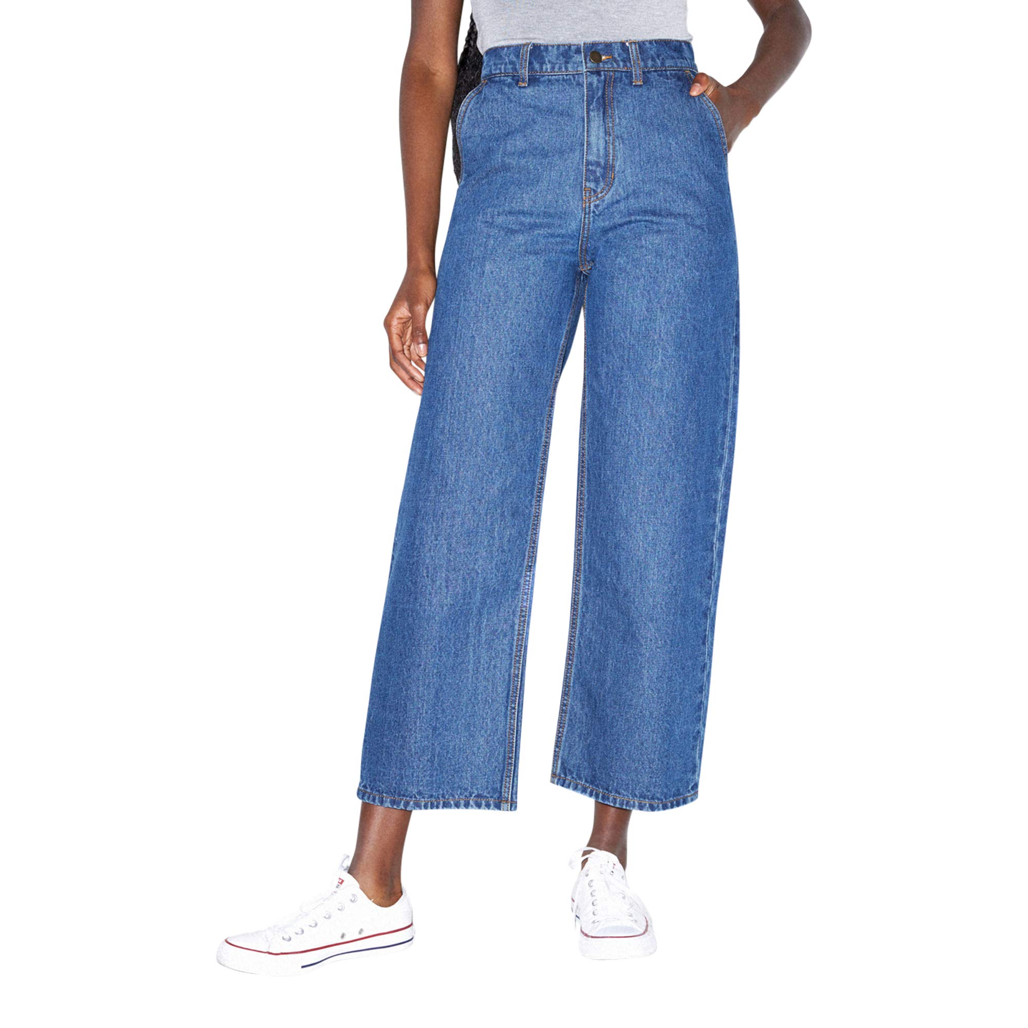 American Apparel Women's High Waisted Wide Leg Cropped Jeans - Comfortable Stretch Denim Pants for Casual Wear & Street Style Outfits