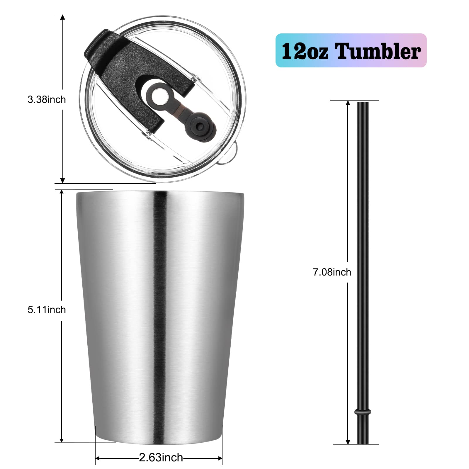 VEGOND 12oz Stainless Steel Tumbler - 12 Pack Bulk Vacuum Insulated Double Wall Travel Mug with Lid & Straw | Reusable Drinkware for Coffee, Iced Tea & Cold Beverages | Perfect for Office, Gym, Camping & Outdoor Activities