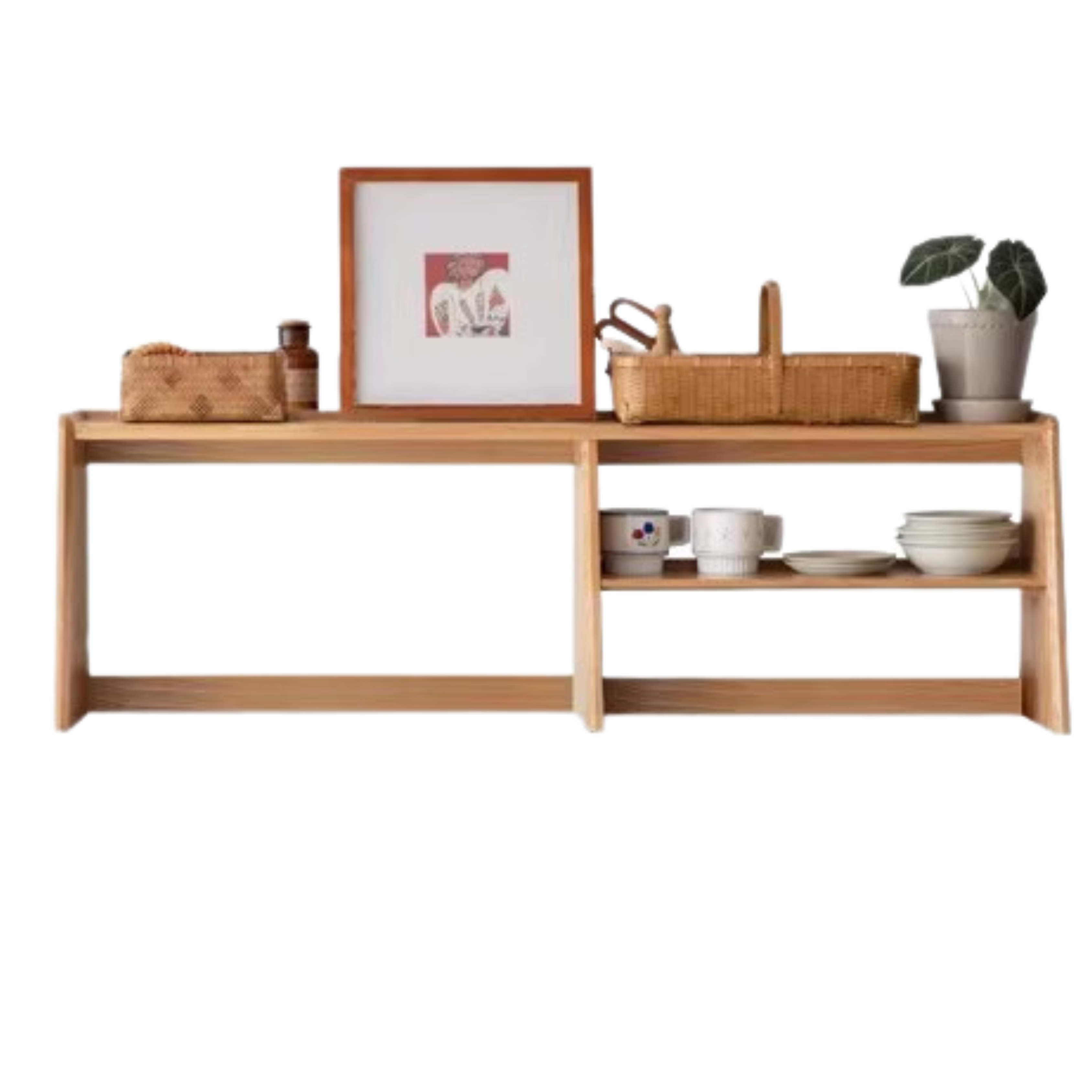 Solid Oak Wood Sideboard Shelf - Rustic Kitchen Storage Shelf for Dining Room, Living Room & Home Decor | Perfect for Organizing Dishes, Cookbooks & Displaying Decor