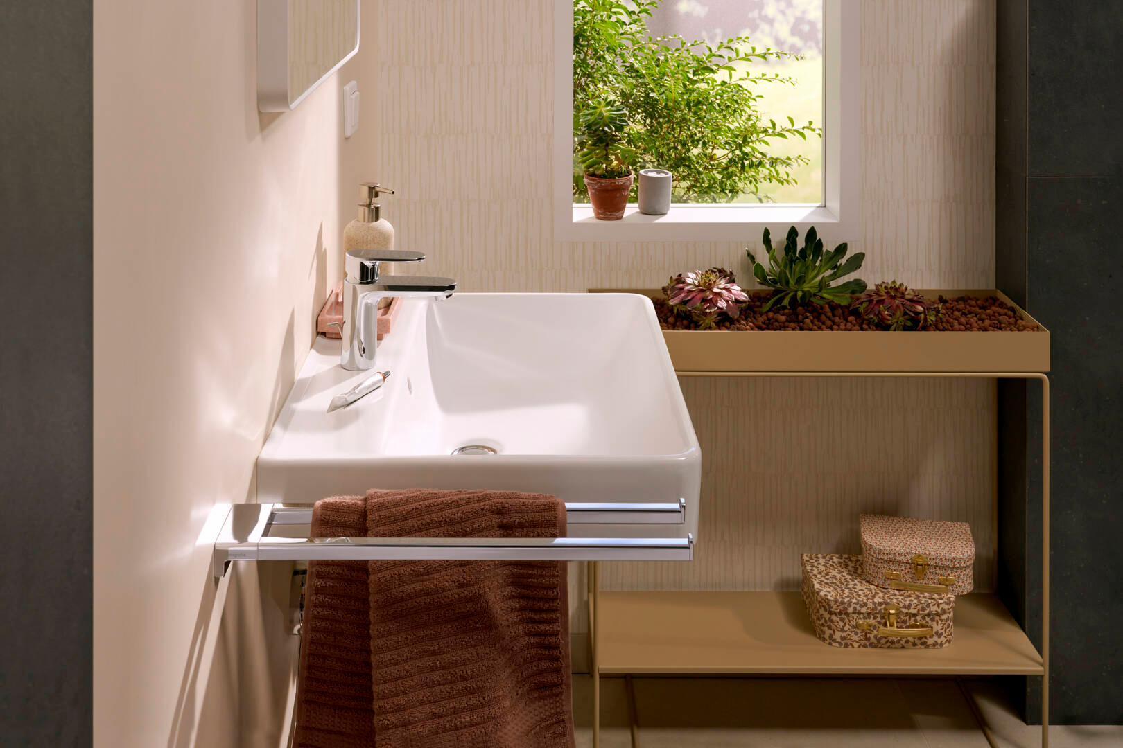 Hansgrohe AddStoris Dual Towel Bar in Chrome - 41770000 - Modern Bathroom Towel Rack for Spa, Hotel & Home Decor