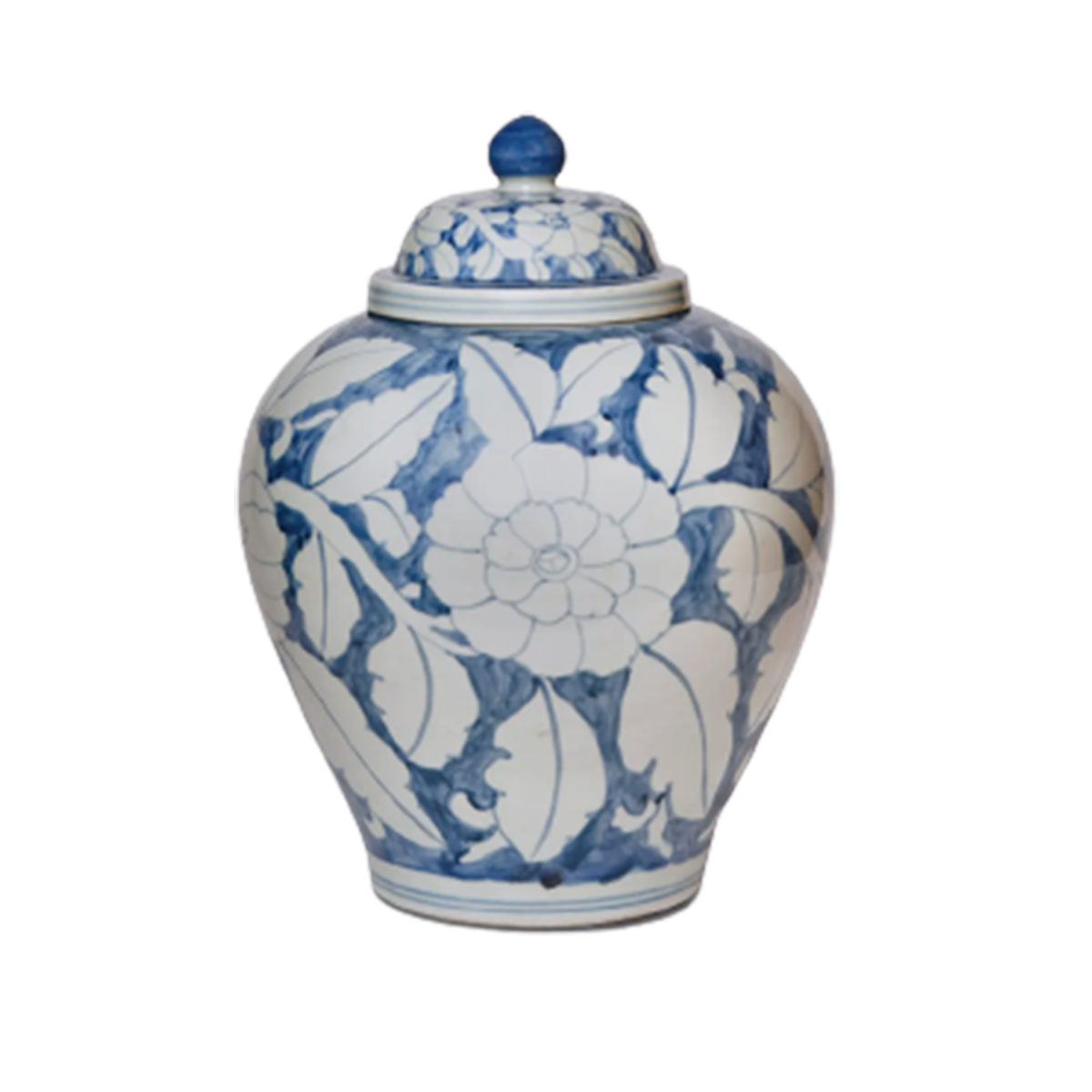 Rustic Floral Blue & White Ceramic Jar - Farmhouse Decor for Kitchen, Bathroom & Living Room - Perfect for Storage, Vase or Home Decoration