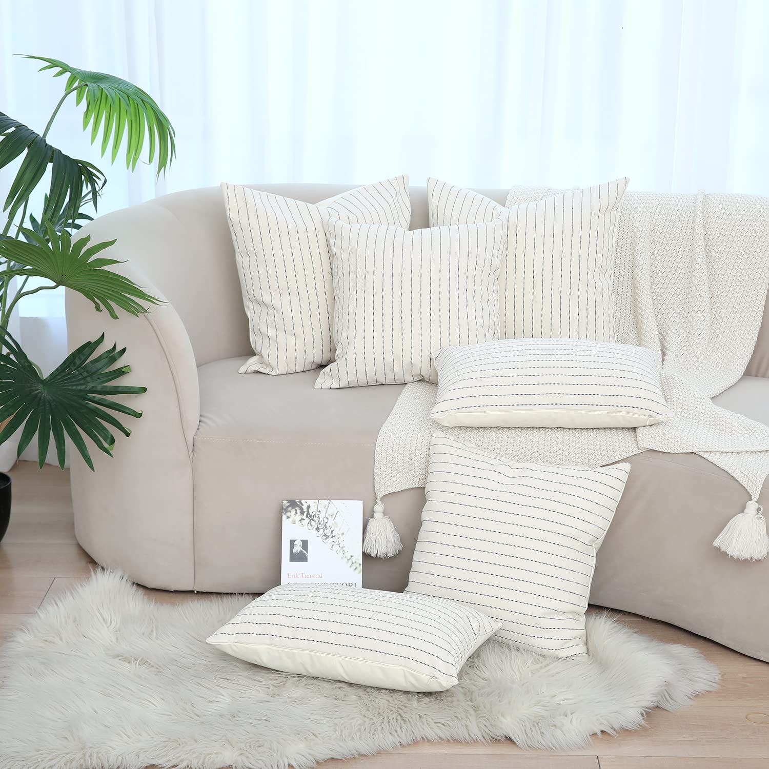 12x20 Inch Cozy Lumbar Pillow Covers Set of 2 - Natural Stripe Throw Pillow Covers for Sofa, Couch, Chair & Bed | Minimalist Home Decor (Navy Blue) - Perfect for Living Room, Bedroom & Office Comfort