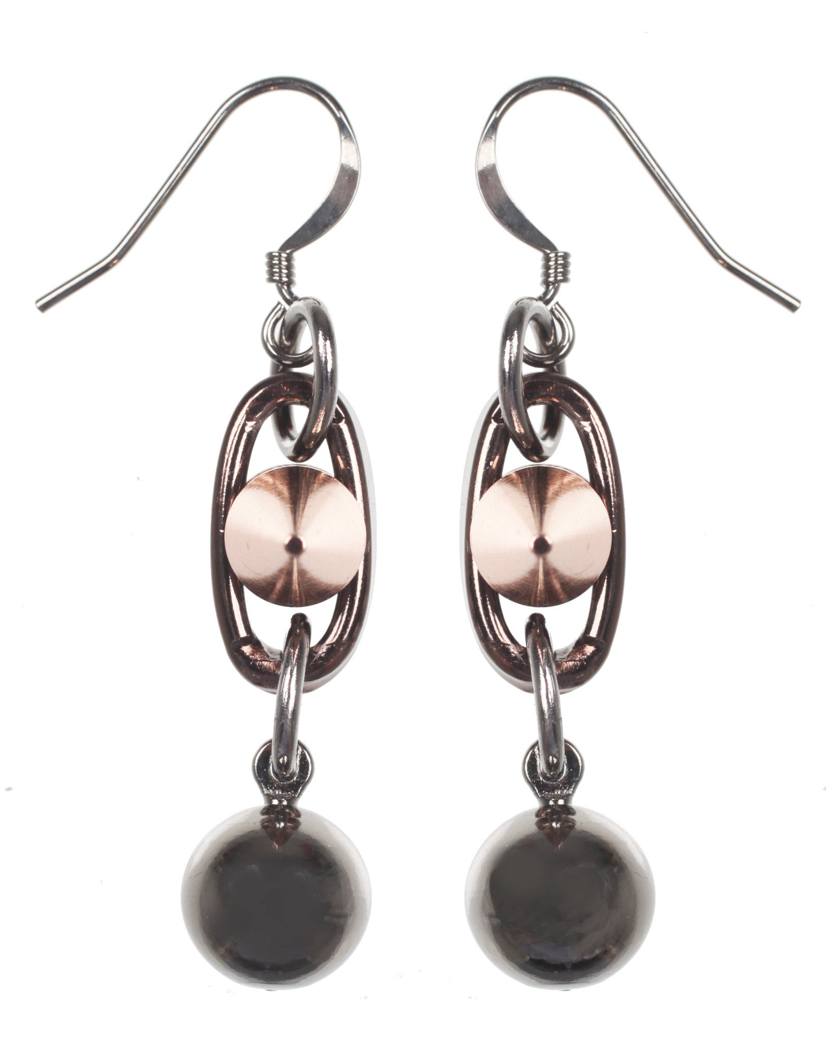 Spike & Sphere Earrings in Brown, Ruthenium & Rose Gold - Trendy Boho Jewelry for Women, Perfect for Parties, Dates & Everyday Wear