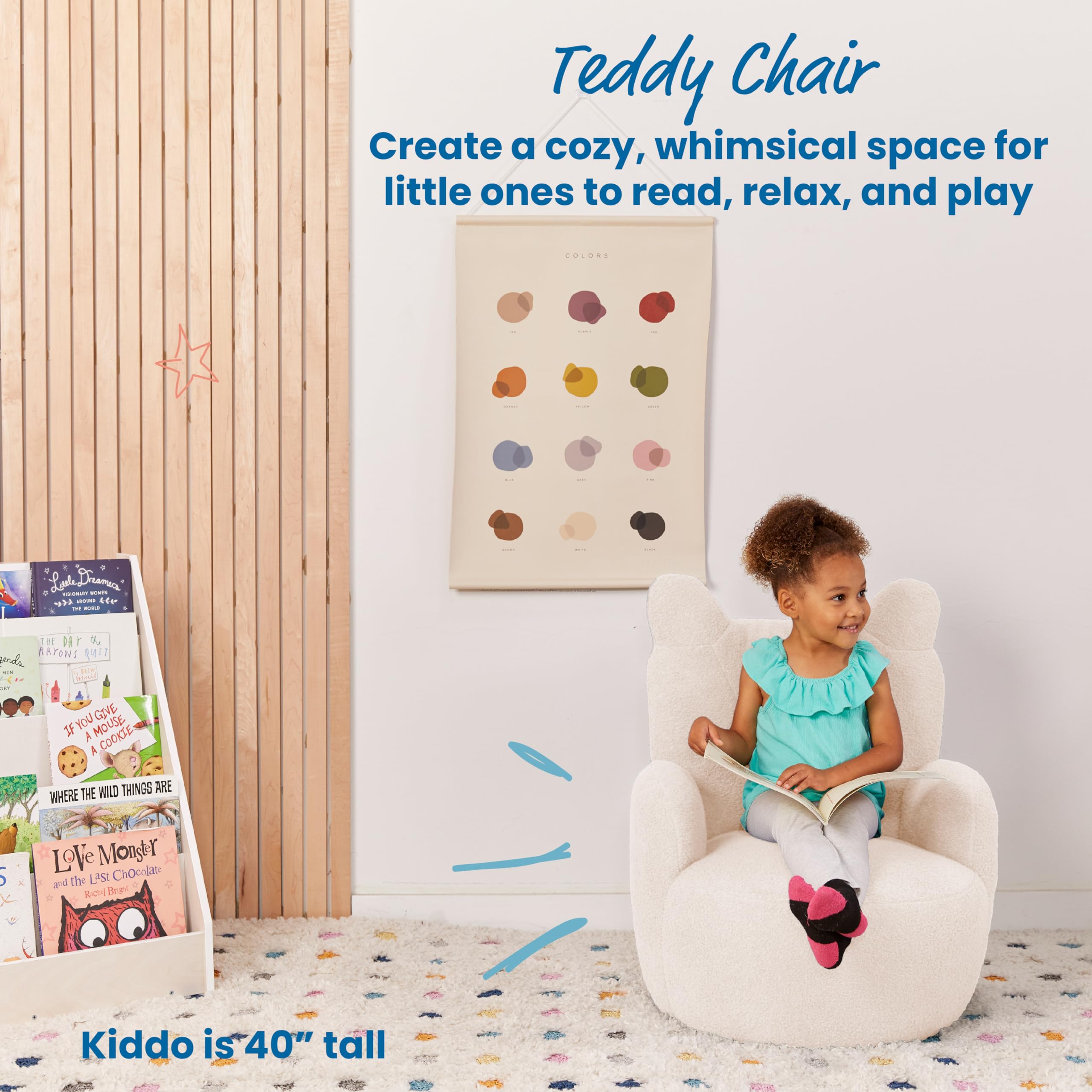 ECR4Kids Soft Teddy Bear Chair for Kids - Cozy & Durable Children's Furniture in White - Perfect for Playrooms, Bedrooms & Reading Nooks