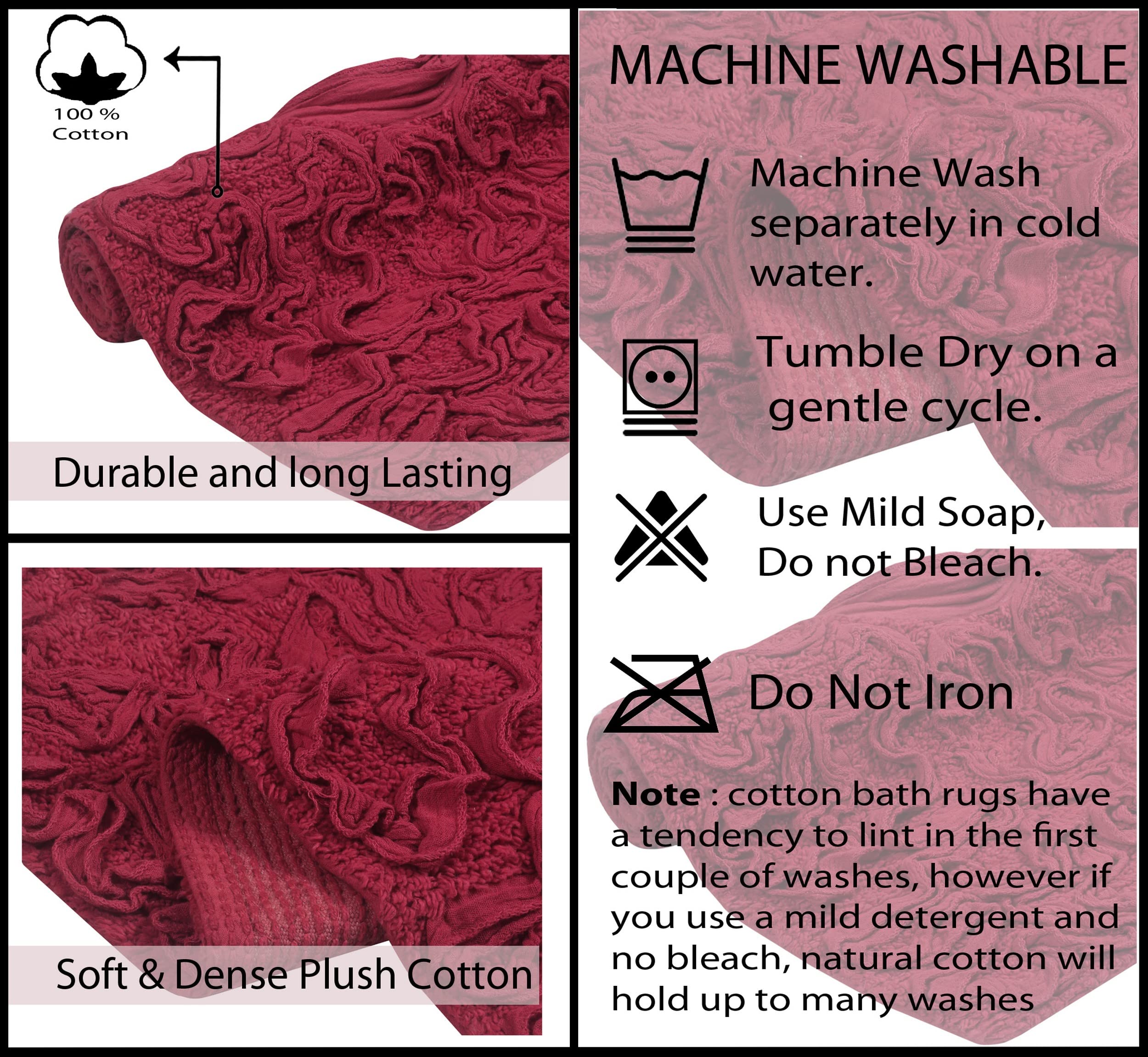 Premium 100% Cotton Tufted Bath Rugs Set - Ultra Soft & Absorbent Non-Slip Bath Mats - Machine Washable Bathroom Floor Mats - 3 Piece Set with Runner (Red) - Perfect for Master Bath, Guest Bath & Spa Retreats