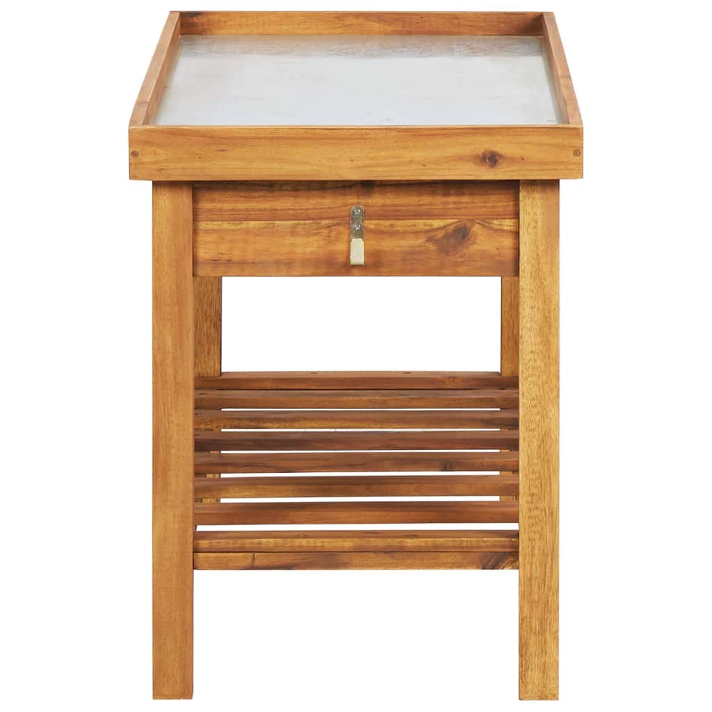 CHARMMA Heavy Duty Garden Work Bench with Zinc Top - Solid Acacia Wood Work Table for Outdoor Gardening, Potting, and DIY Projects