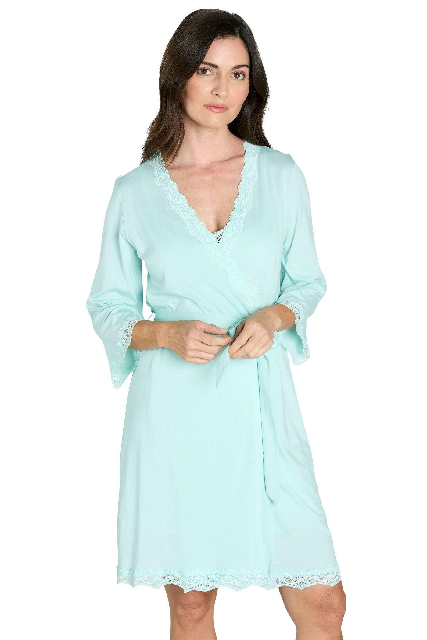 Leslie Women's 3/4 Sleeve Kimono Robe - Lightweight Bathrobe for Spa, Lounge & Home Relaxation