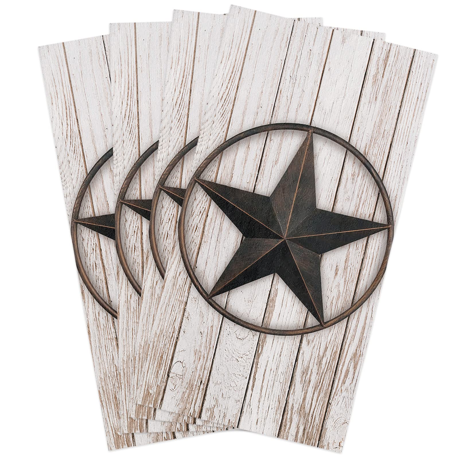 Rustic Star Western Texas Kitchen Dish Towels Set of 4 - Soft Lightweight Microfiber Absorbent Hand Towels for Kitchen, Bathroom & Wooden Board (18x28 Inches) - Perfect for Drying Dishes, Cleaning Countertops & Decorating Country Style Homes