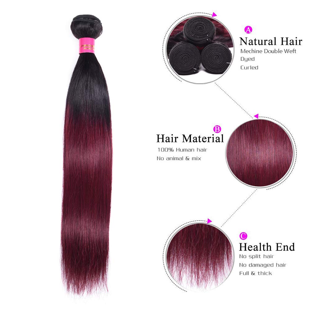 WOME Ombre Burgundy Peruvian Human Hair Bundles - 20