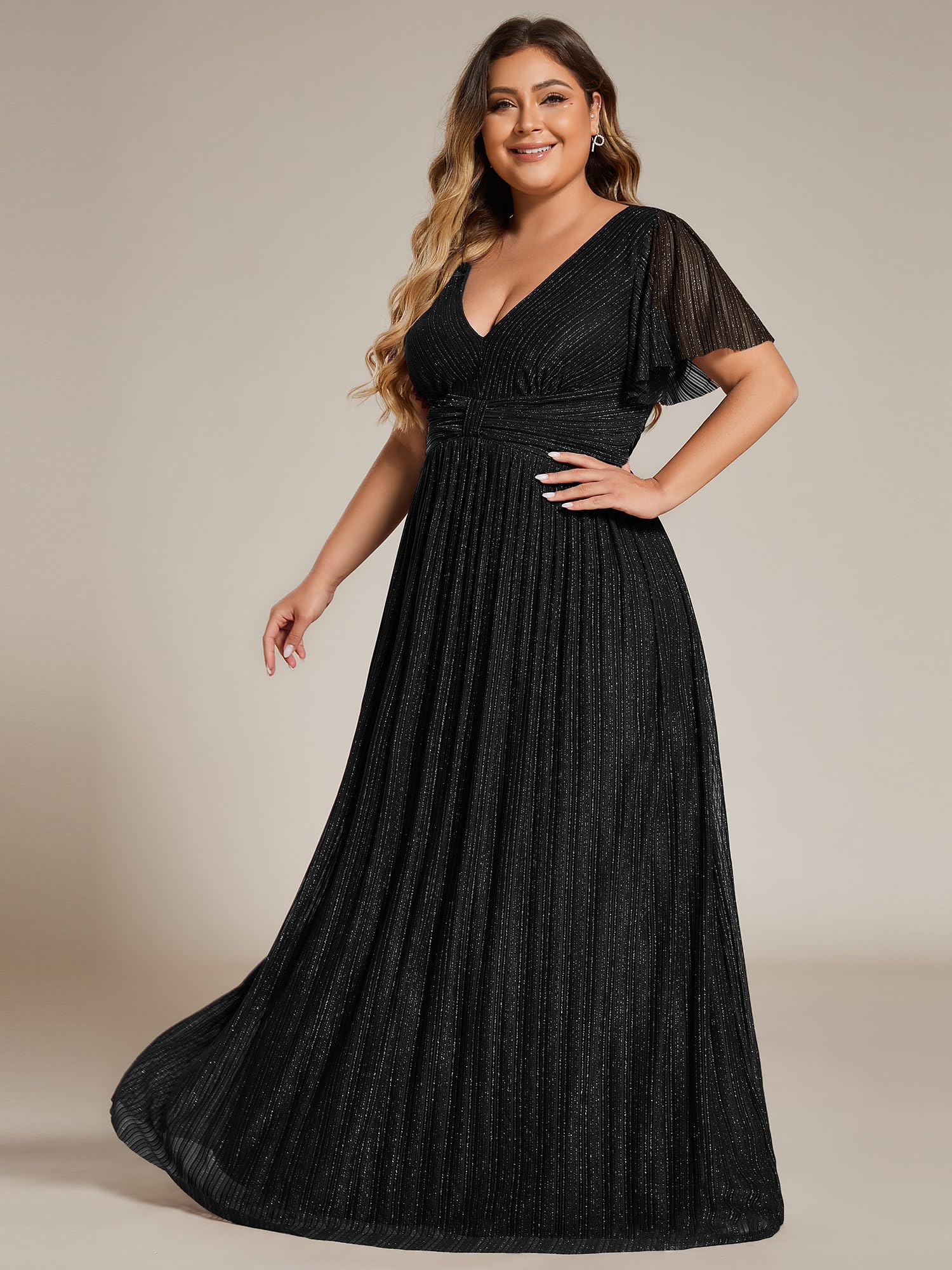 Ever-Pretty Women's Plus Size A-Line V-Neck Glitter Pleated Formal Evening Dress 11961-DA - Perfect for Prom, Wedding Guest & Special Occasions