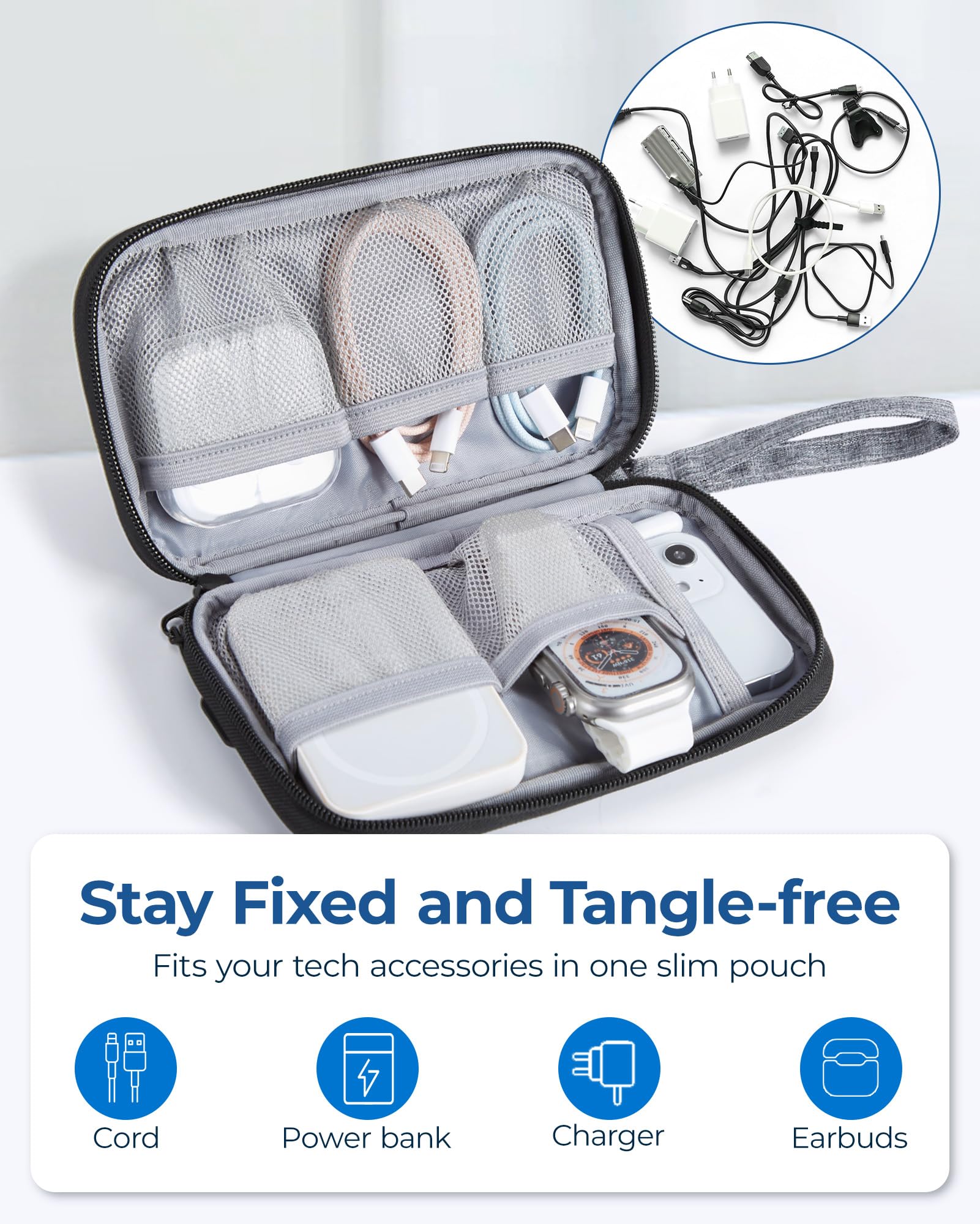 BAGSMART Electronics Organizer Travel Case - Small Cable Organizer Bag for Charger, Phone & Tech Accessories - Gray - Perfect for Business Trips, Vacations & Daily Commute