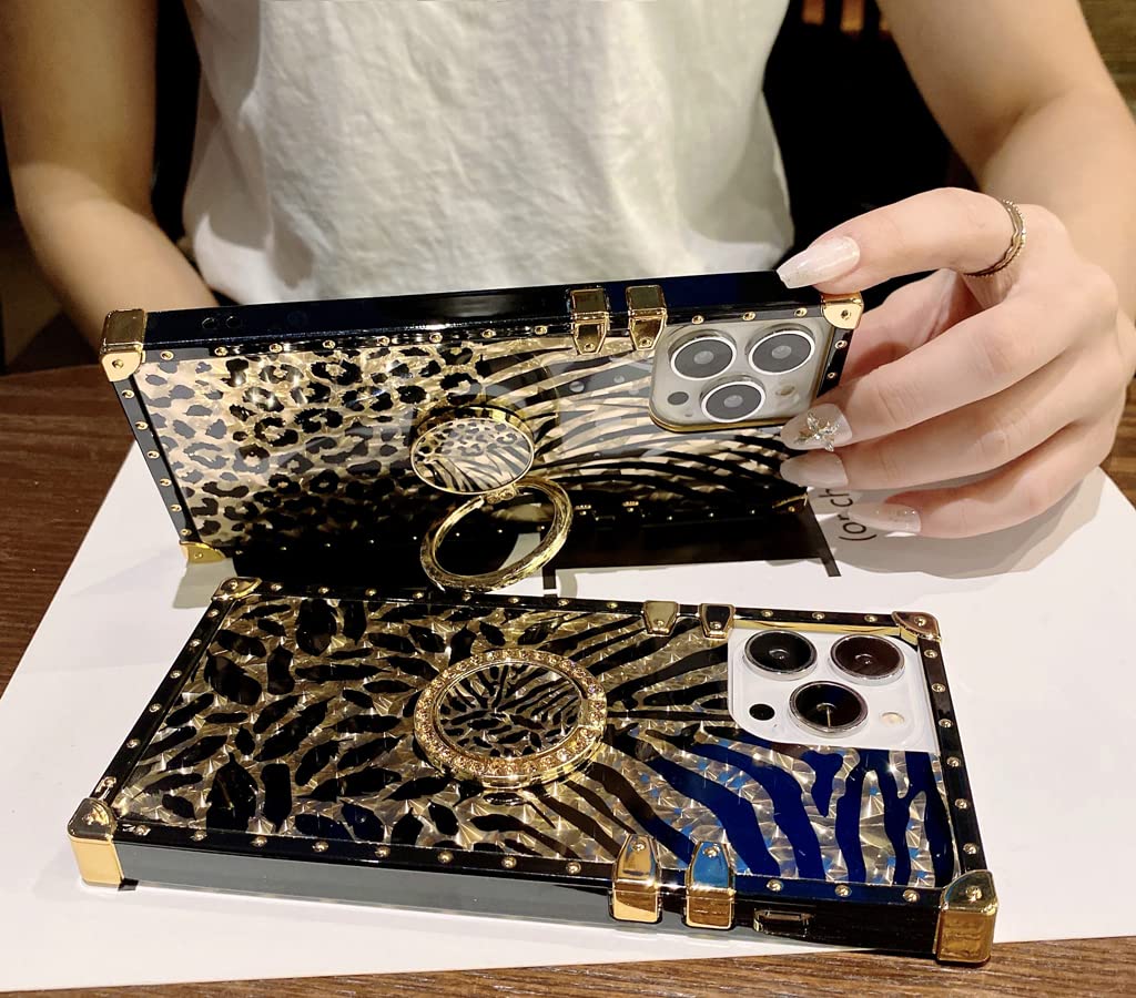Luxury Gold Glitter Bling Leopard Pattern Soft Case for Samsung Galaxy A10S - Cute Box Design with Finger Ring Grip & Kickstand - Perfect Gift for Women & Girls (Ideal for Daily Use, Travel, and Work)