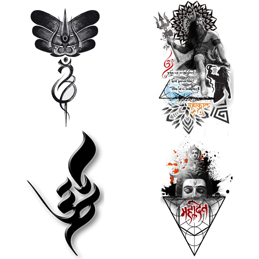 Om Trishul Eye Black Temporary Tattoo Stickers - Pack of 4 Waterproof Body Art for Men & Women (2x4 Inch) - Perfect for Festivals, Yoga, Spiritual Events & Costume Parties