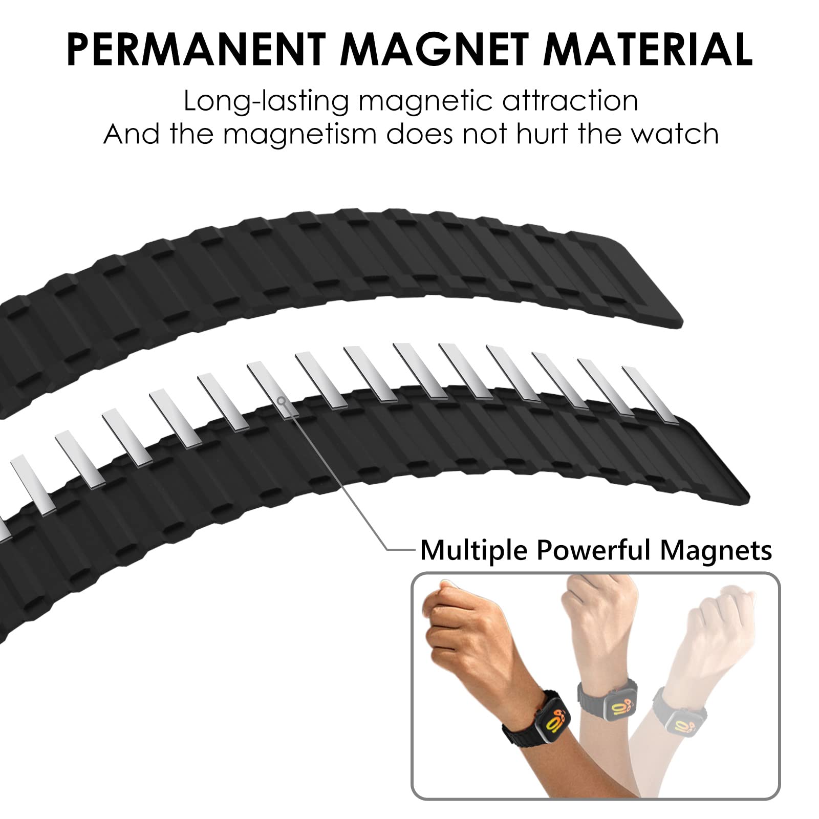 Premium Magnetic Silicone Sport Band for Apple Watch Series 9/8/7/6/5/4/3/SE/Ultra 2 - Compatible with 38mm/40mm/41mm/42mm/44mm/45mm/49mm - Adjustable Strap for Men & Women - Perfect for Workouts, Running & Everyday Wear
