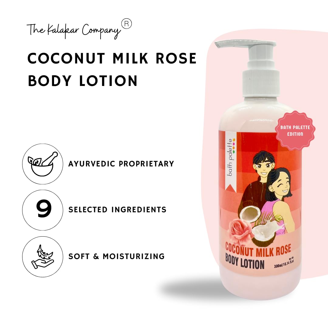 Ayurvedic Coconut Milk Rose Body Lotion - Deep Moisturizing & Brightening for Even Skin Tone | Skin Barrier Protection & Anti-Aging Benefits | 300ml by The Kalakar Company | Perfect for Dry Skin Care, Daily Hydration & Spa-Like Pampering at Home