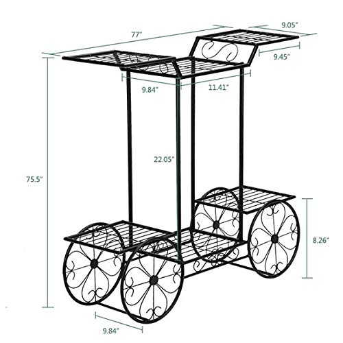 Parisian Style 6-Tier Garden Cart Stand & Flower Pot Plant Holder Display Rack - Black - Perfect for Home, Garden, Patio Decor | Ideal for Indoor Plant Display, Outdoor Gardening, and Balcony Decoration