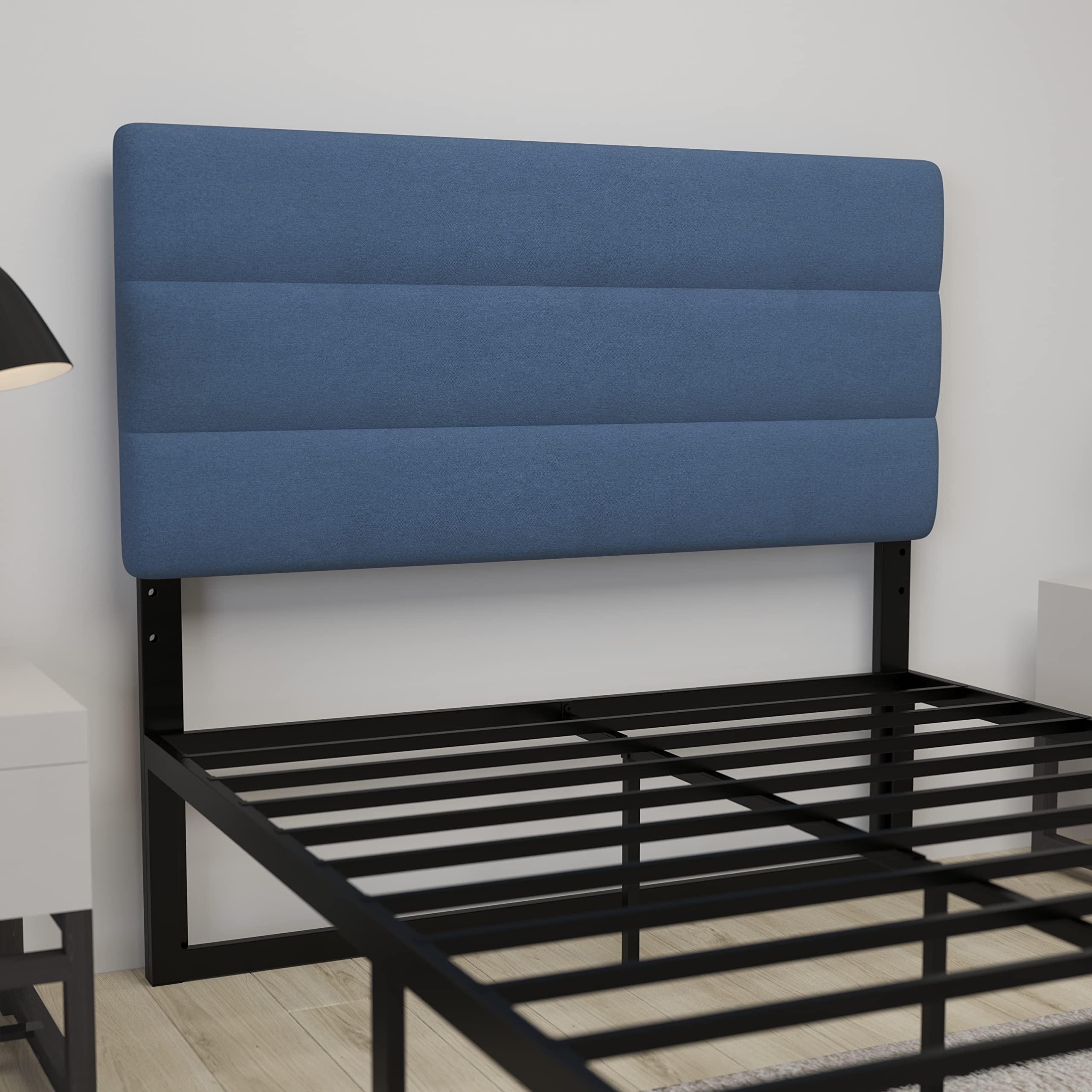 Merrick Lane Coppola Full Size Upholstered Headboard - Blue Button Tufted Fabric with Metal Adjustable Legs - Fits Standard Bed Frames - Perfect for Master Bedrooms & Guest Rooms