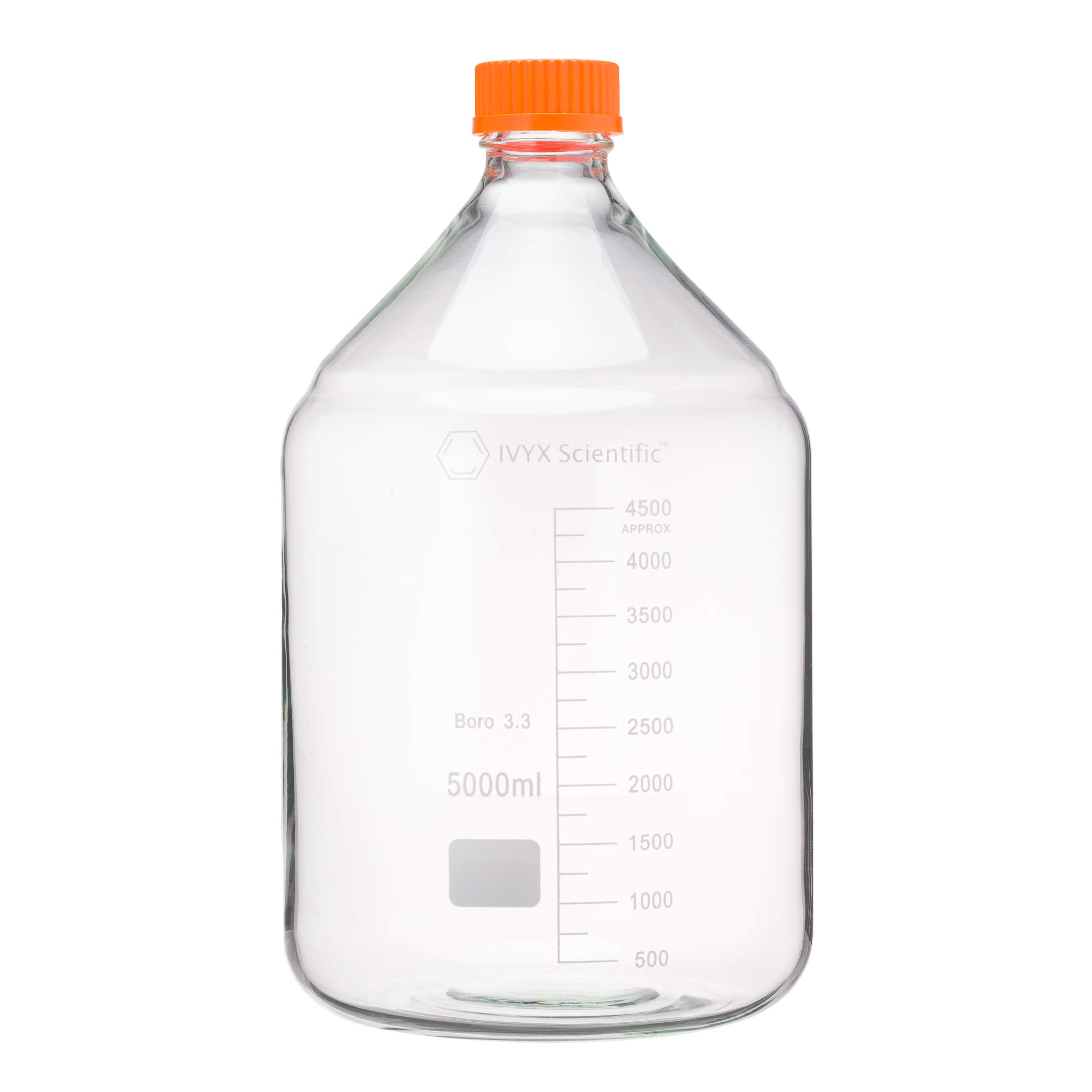 IVYX Scientific 5000mL Borosilicate Glass Media Storage Bottle with GL45 Screw Cap - Lab-Grade Chemical & Liquid Storage Solution for Laboratories, Research & Industrial Use