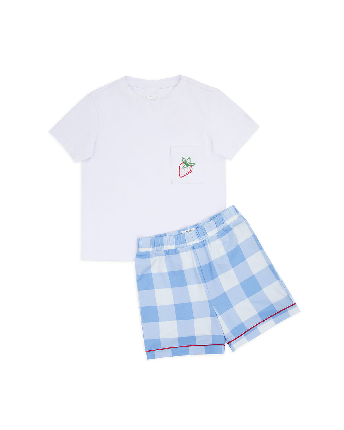 Kids Gingham Strawberry Print Short Pajama Set - Soft Cotton Sleepwear for Girls & Boys - Perfect for Summer Nights & Sleepovers