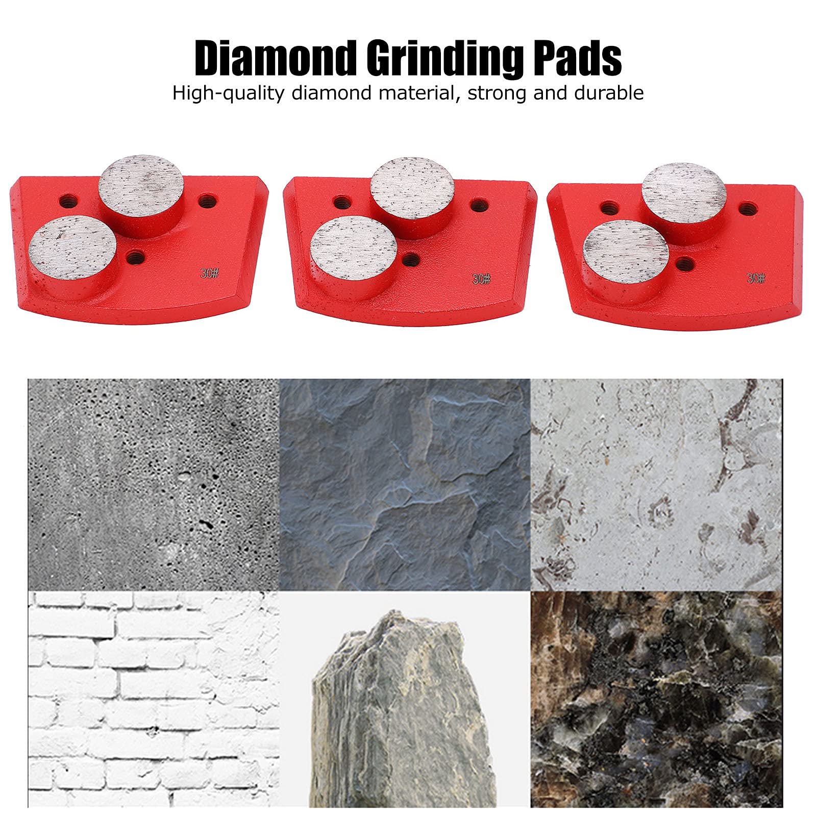 3PCS Red Trapezoid Floor Grinding Pads with 2 Cylindrical Teeth - Diamond Grinding Discs for Granite, Marble, Concrete - Compatible with Floor Grinders & Polishers - Perfect for Stone Restoration, Surface Preparation & Polishing Projects