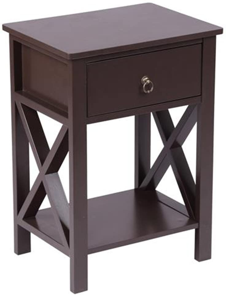 Rustic Farmhouse Nightstand with Drawer and Shelf - Espresso Wood Bedside End Table with Storage for Small Spaces | Perfect for Bedroom, Living Room & Home Office Use