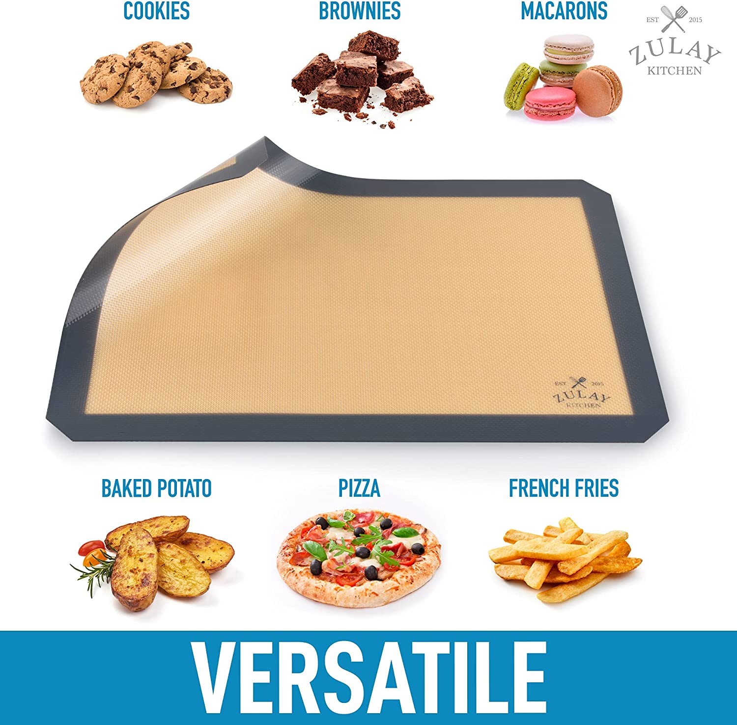 (2 Pack) Non-Stick Silicone Baking Mats - Reusable, BPA-Free for Cookies, Pastry, Bread - Perfect for Baking, Roasting & Air Frying