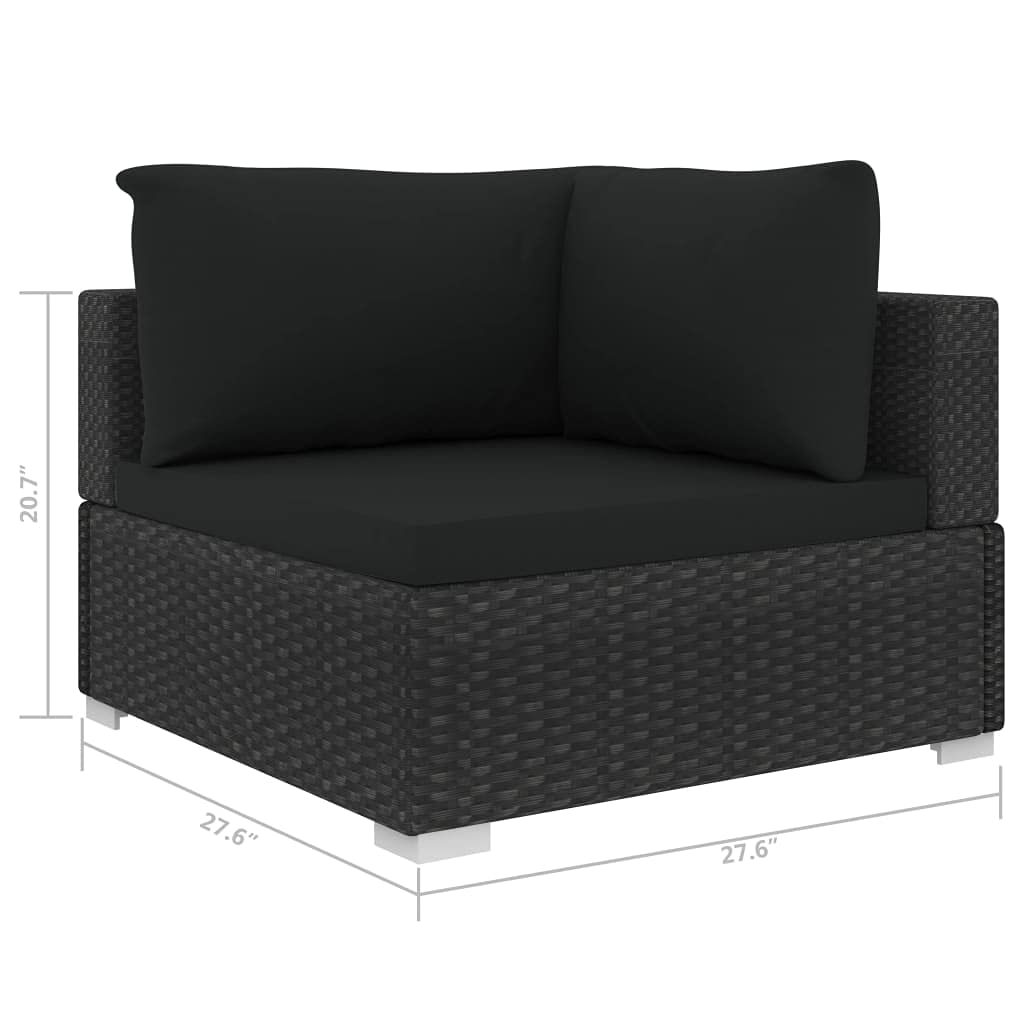 **Outdoor Garden Furniture Set - Black Poly Rattan Sectional Corner Chair with Removable Cushions, Durable & Easy to Clean - Perfect for Patio, Terrace, or Backyard Relaxation**