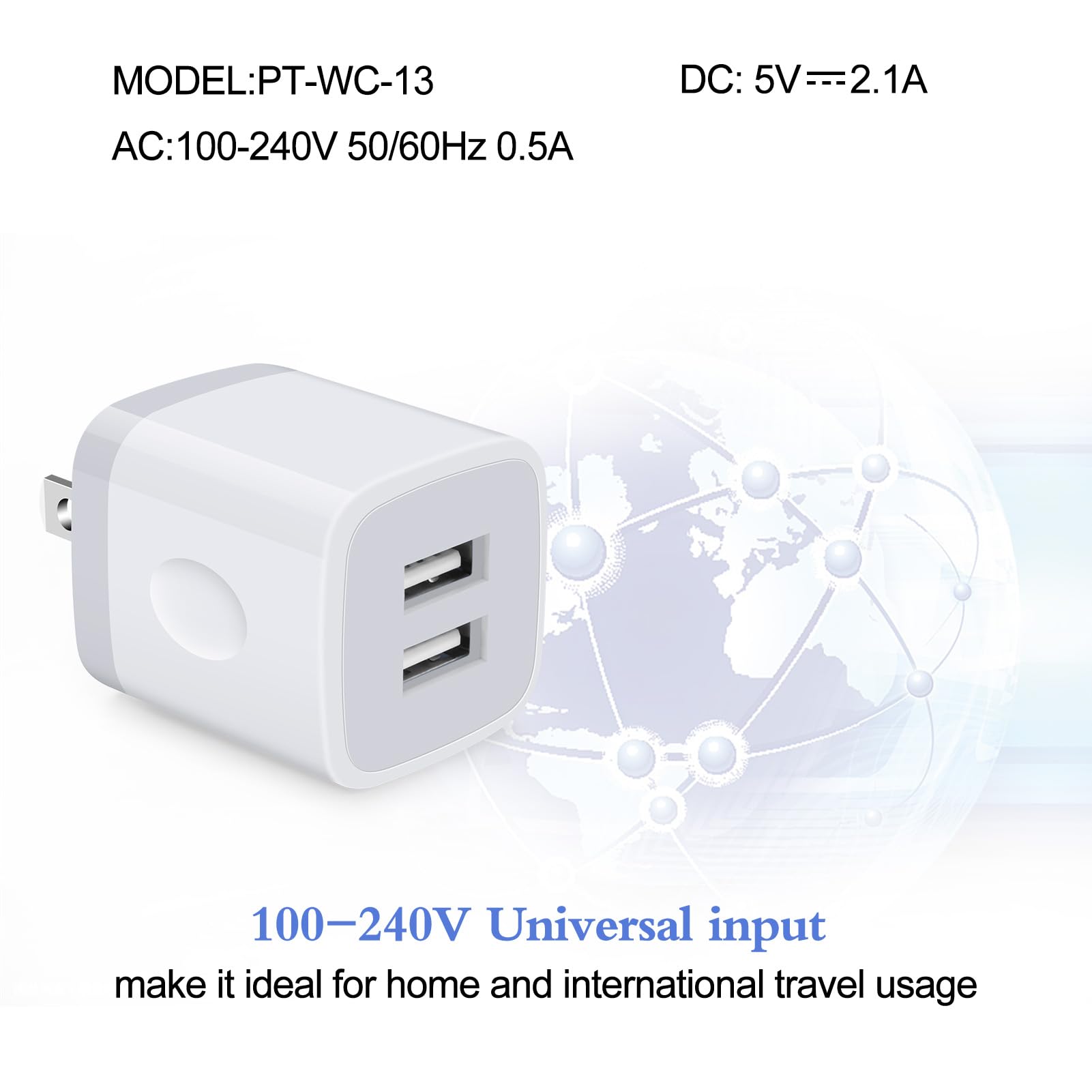 Fast Charging USB Wall Charger 2-Pack - 2.1A/5V Dual Port Charger Block for iPhone 16 Pro Max/15/14/13/12/11/XS/X/8 Plus, Samsung Galaxy, LG, HTC, Moto & Android Devices - Compact Power Adapter for Home, Office & Travel
