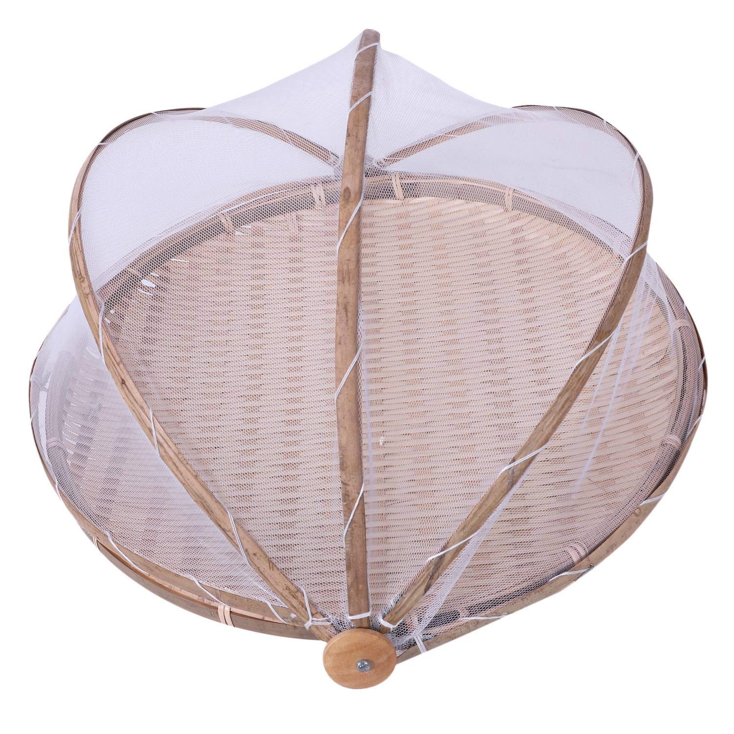 Monland Handmade Bamboo Woven Basket - Bug Proof & Dustproof Picnic Food Cover with Gauze - Perfect for Outdoor Picnics, Fruit Storage, Bread Display and Kitchen Organization