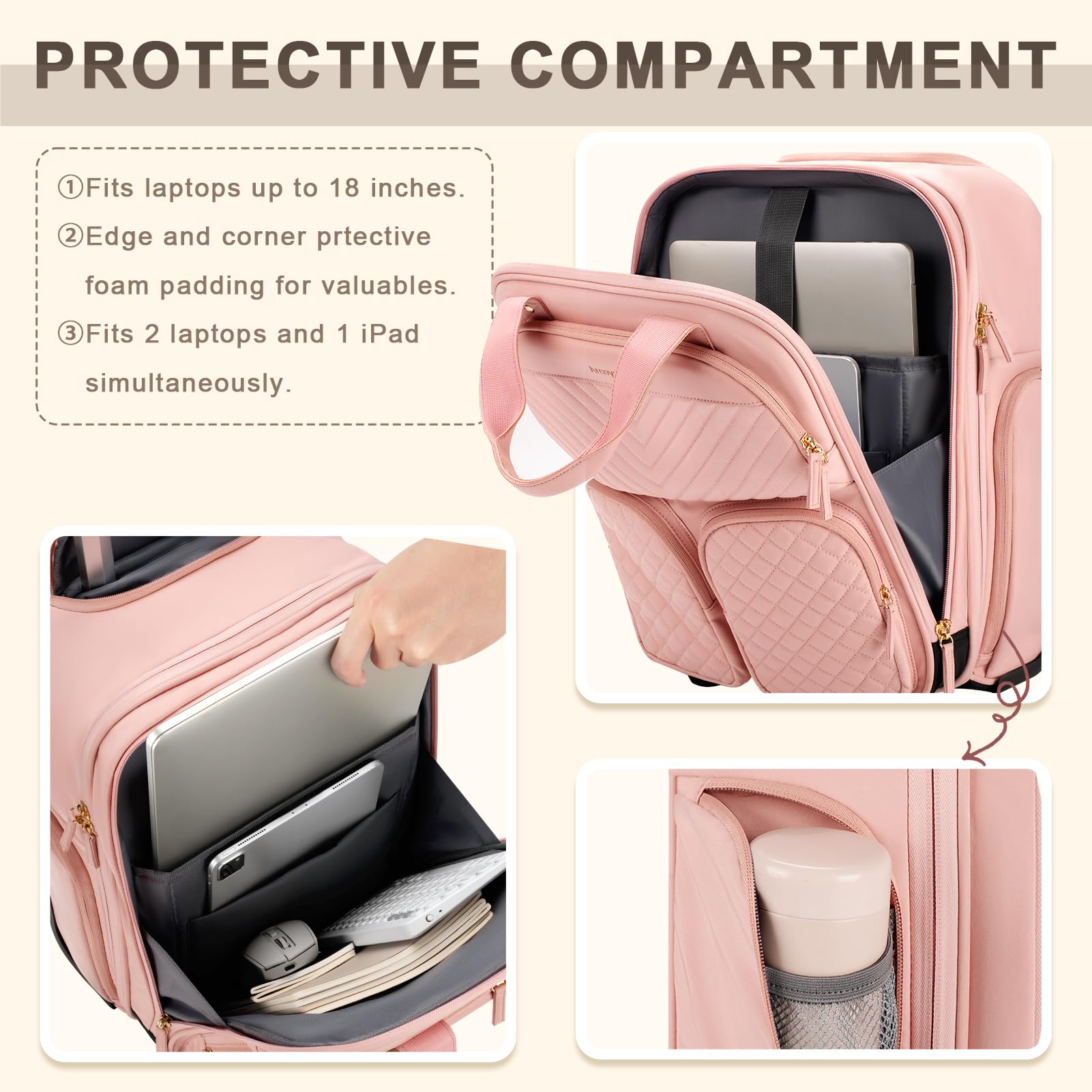 Lightweight Underseat Carry-On Luggage with Wheels - Airline Approved Personal Item Bag with Multiple Compartments, Rolling Suitcase for Women (Pink) - Perfect for Business Trips, Weekend Getaways & Air Travel