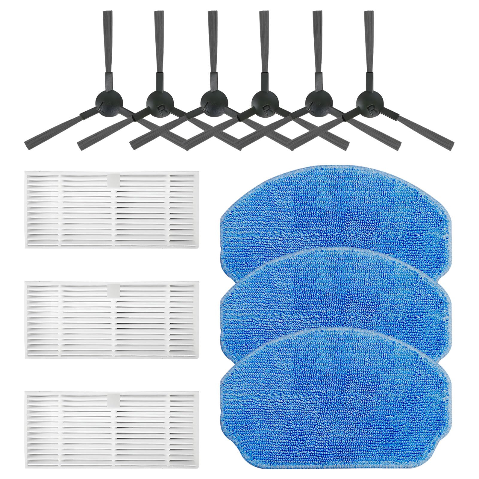 Compatible Replacement Parts for MAMNV BR150 BR151, ZCWA BR150 BR151, MANVINS G20 Robot Vacuum & Mop - 3 HEPA Filters, 3 Mop Pads, 6 Side Brushes - Perfect for Home Cleaning & Maintenance