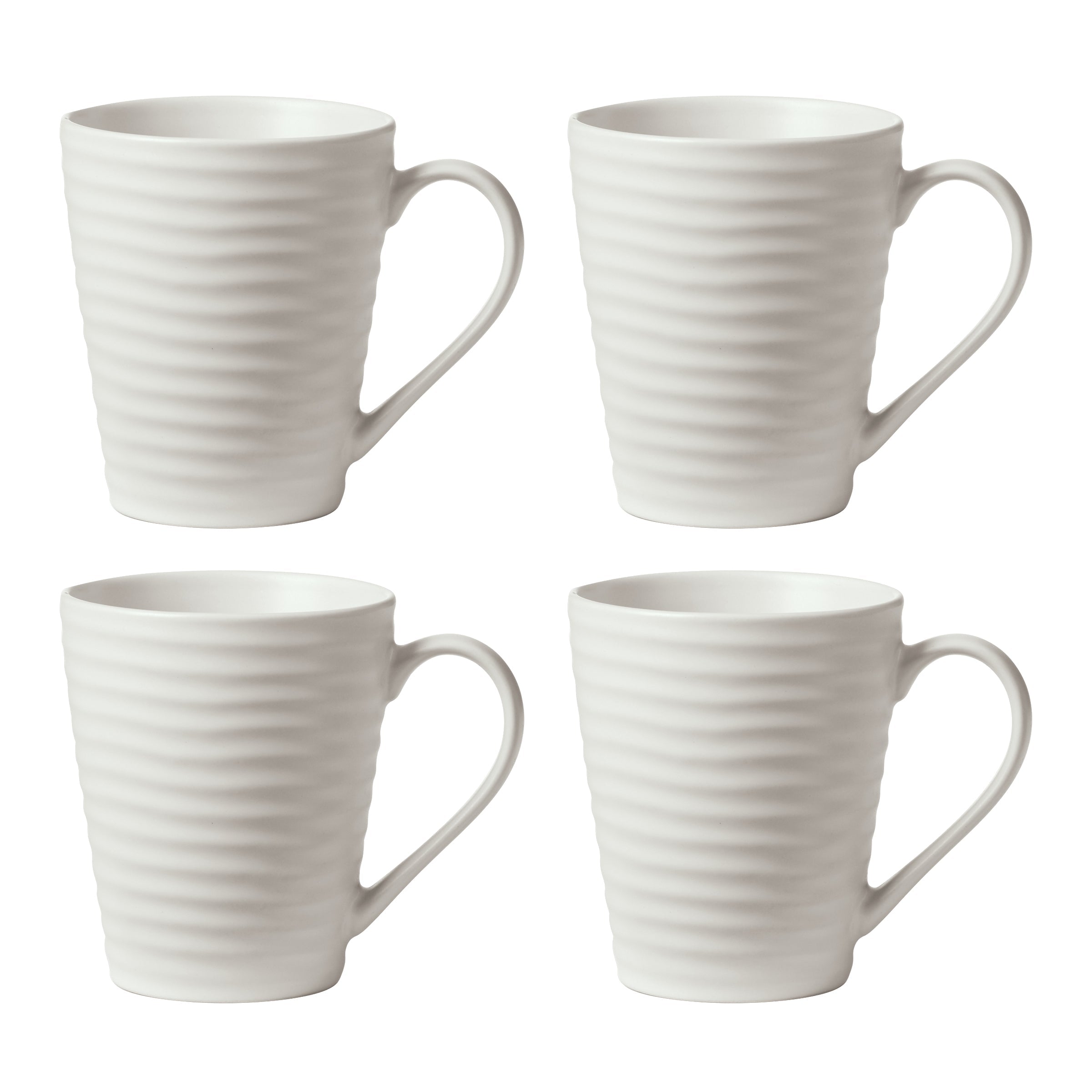 Premium Ridge White Ceramic Coffee Mugs Set of 4 - Durable Porcelain Tea Cups for Home, Office or Restaurant Use - Perfect for Hot Beverages, Gifts & Daily Coffee Drinking