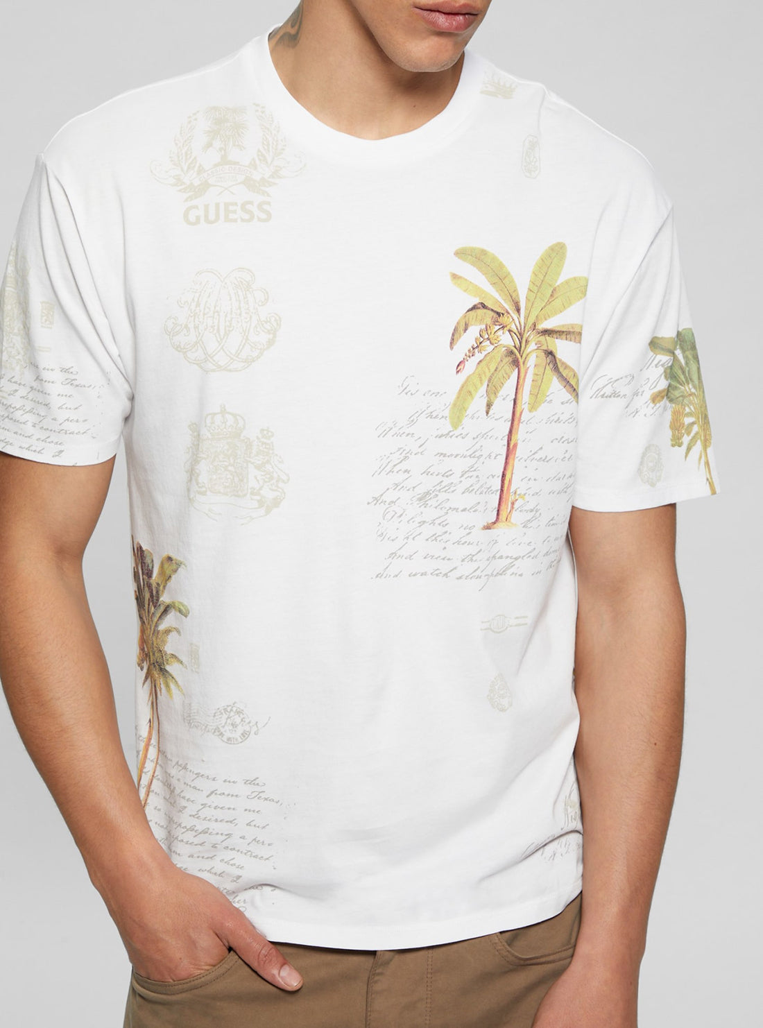 Eco-Friendly White Palm Collage T-Shirt for Men & Women - Sustainable Casual Wear for Beach, Travel & Everyday Outfits
