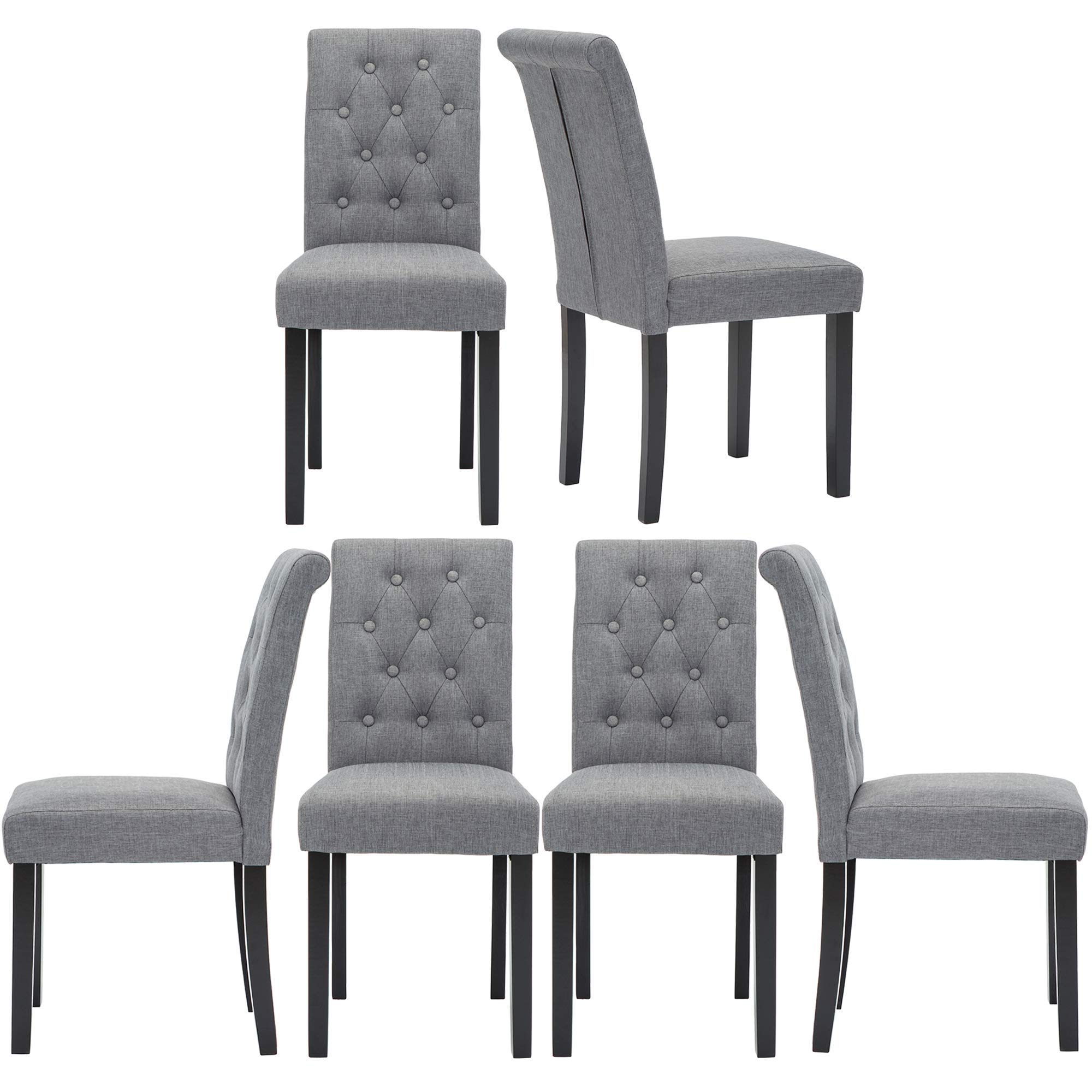 Set of 4 Upholstered Fabric Dining Chairs with Button-Tufted Details - Gray Modern Kitchen Chairs for Dining Room, Breakfast Nook & Home Decor