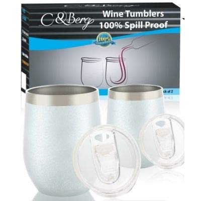 12 oz 2 HoloSparkle Stainless Steel Wine Tumbler - Double Wall Vacuum Insulated Unbreakable Thermos with Spill-Proof Lid - Keeps Drinks Hot/Cold for Hours - Perfect for Wine, Beer, Coffee & Cocktails - Ideal for Travel, Camping, Office & Outdoor Activities