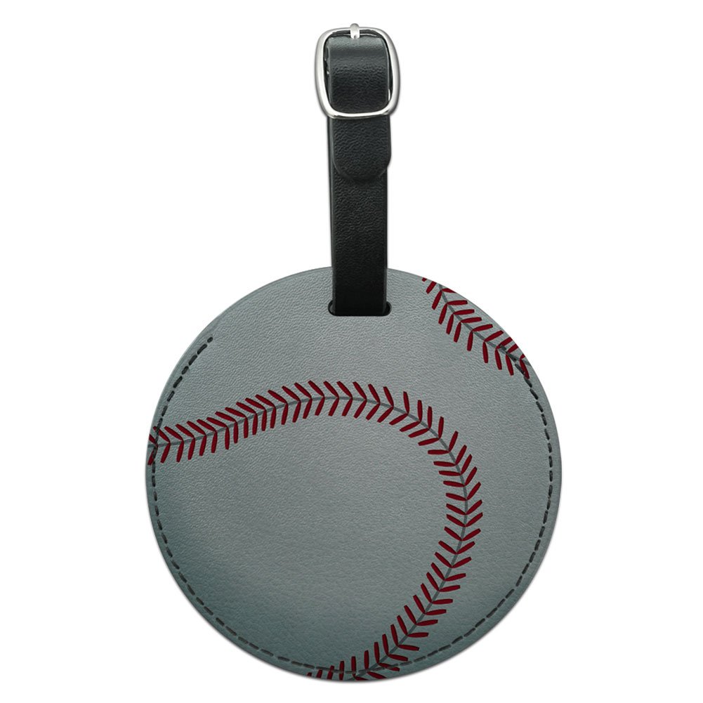 Baseball Round Leather Luggage Tag - Personalized Suitcase ID Tag for Travel Bags & Carry-Ons - Durable Black Leather Name Tag for Business Trips & Vacations